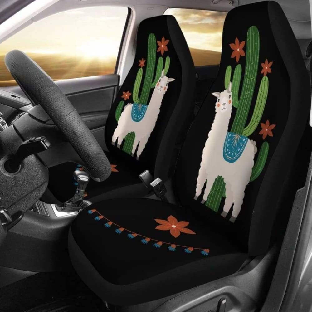 Premium Alpaca Car Seat Covers - Bohemian Hippie Style with Cactus & Floral Pattern (Model 105905) | Soft & Durable Protection for Cars, SUVs & Trucks