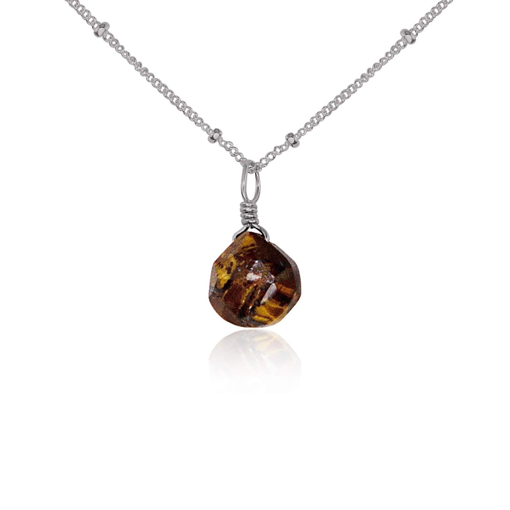 Tiny Tiger's Eye Teardrop Crystal Pendant Necklace for Women - Natural Gemstone Jewelry for Healing, Protection & Style - Perfect for Meditation, Gifts & Everyday Wear