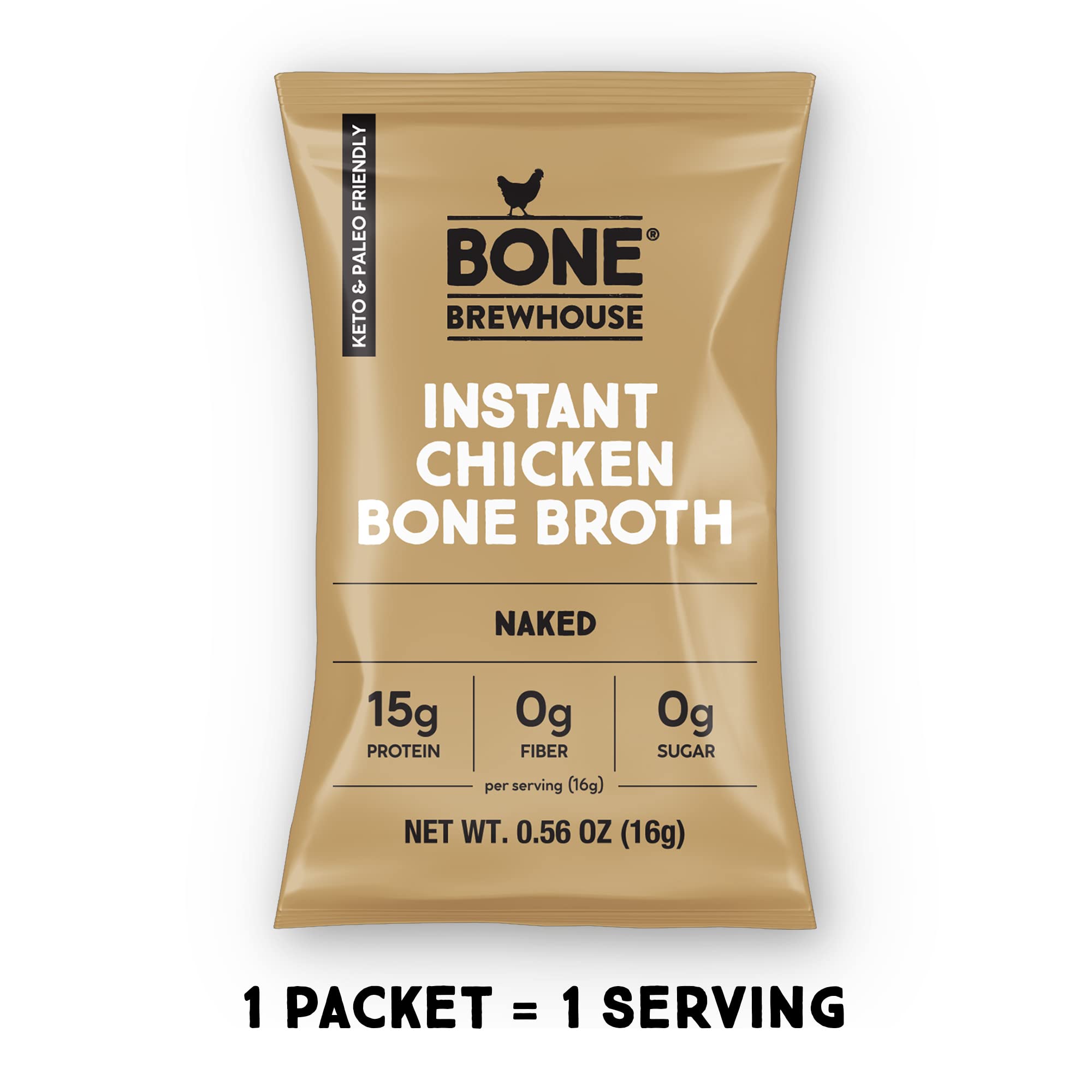 Bone Brewhouse Chicken Bone Broth Protein Powder - Unflavored, Keto & Paleo Friendly, 10g Protein, Natural Collagen, Gluten-Free - 5 Packets for Instant Soup, Post-Workout Recovery & Healthy Lifestyle