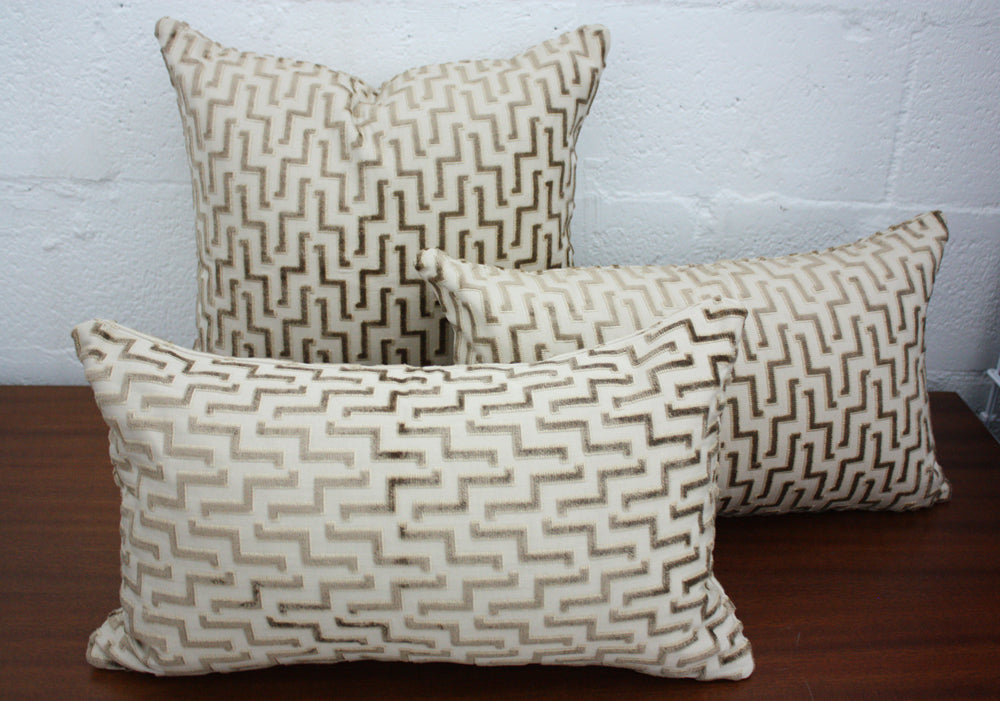 Brentano Zig Zag Cut Velvet Pillow - Luxury Decorative Throw Pillow for Sofa, Bed & Home Decor