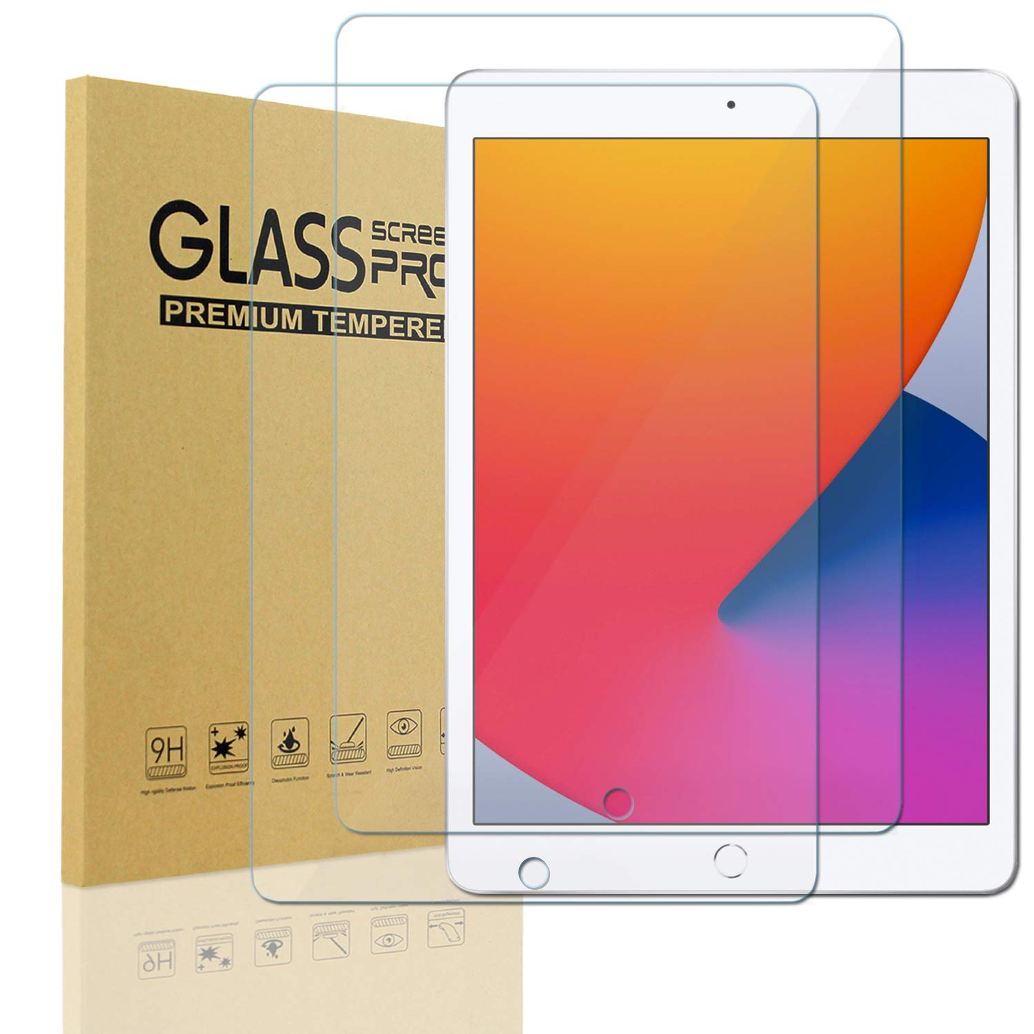 2 Pack Tempered Glass Screen Protector for iPad 9.7 Inch (6th/5th Gen 2018/2017, Air 1/2, Pro 9.7