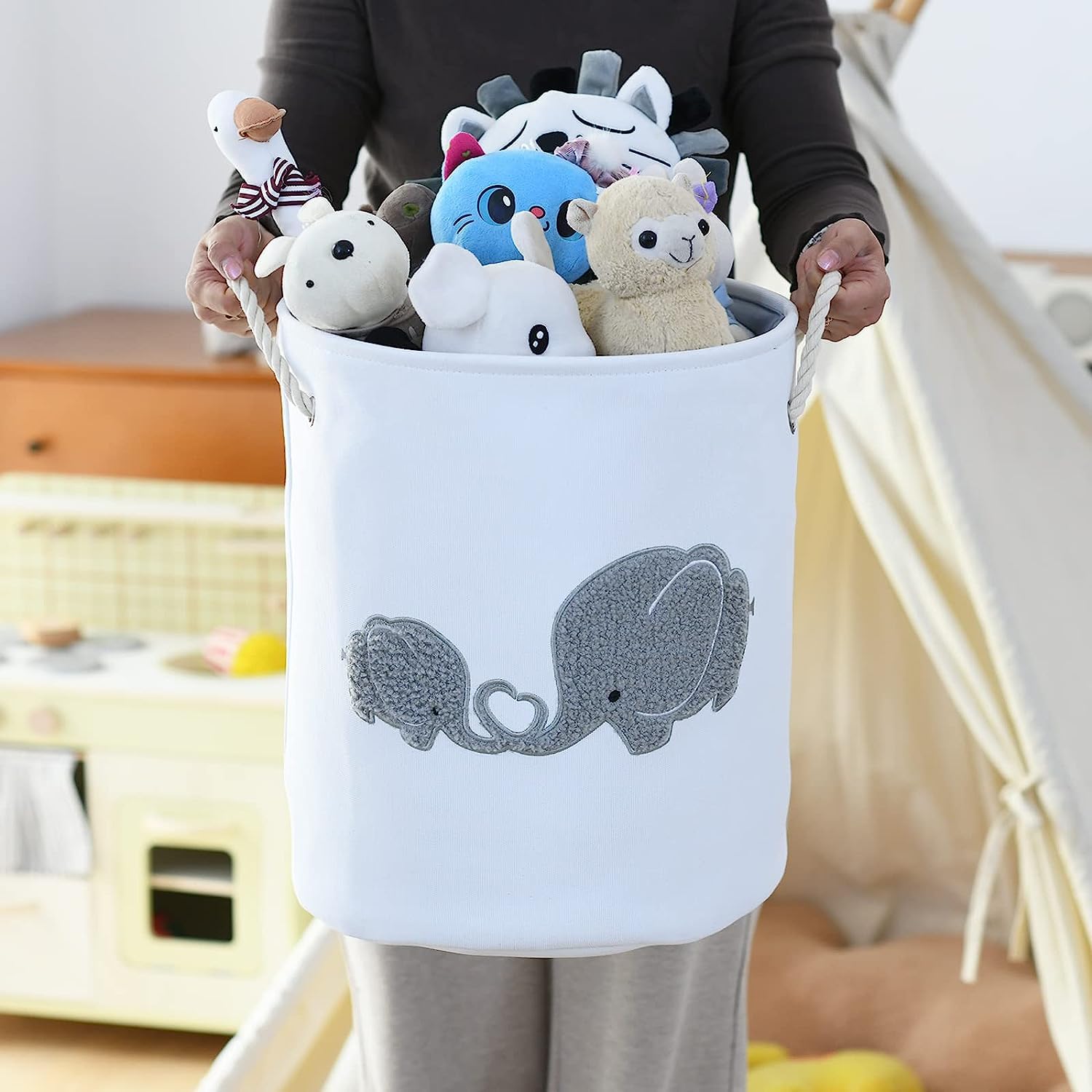 INough 2-Pack Baby Storage Baskets & Laundry Hampers for Boys Nursery - Large Elephant Design Baby Clothes Organizer for Nursery Decor, Diaper Storage & Kids Room Organization