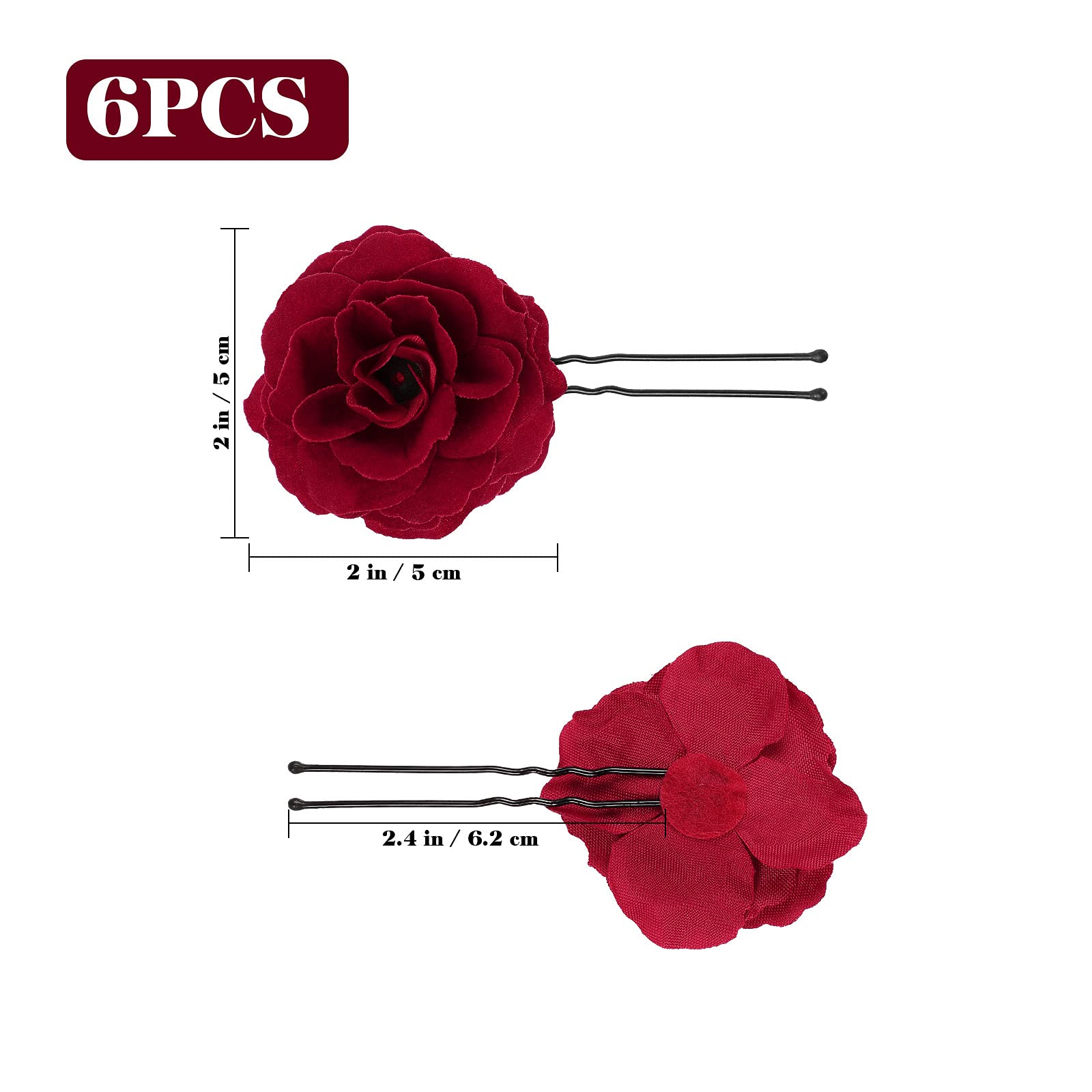 Lurrose 6pcs Red Rose U-Shaped Hair Pins - Bridal Hair Sticks for Wedding, Bridesmaid Hair Accessories, Updo Hair Clips - Perfect for Weddings, Prom, Parties & Special Occasions