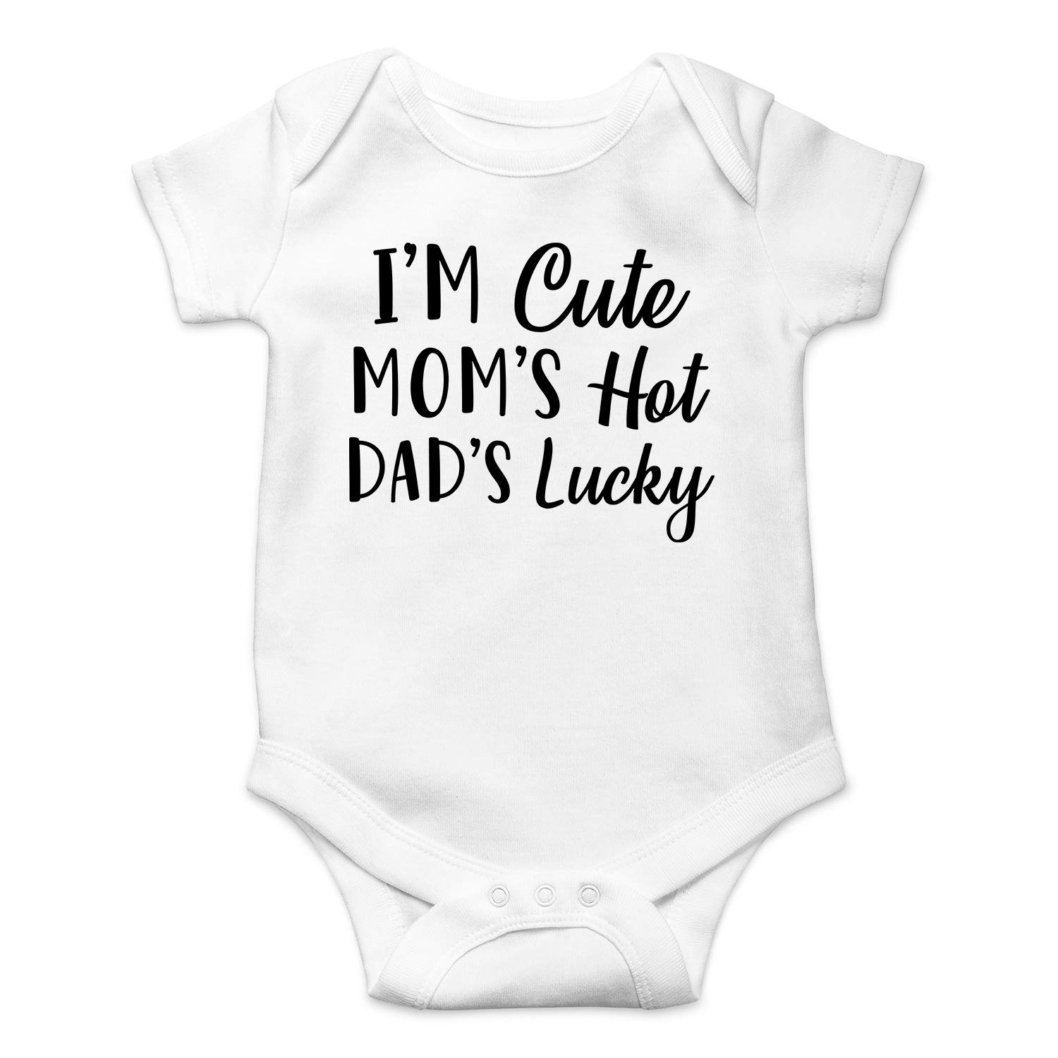 Funny Baby Bodysuit - 'I'm Cute Mom's Hot Dad's Lucky' Newborn Outfit for Baby Boys | Perfect for Family Photos, Playdates & First Birthday Parties