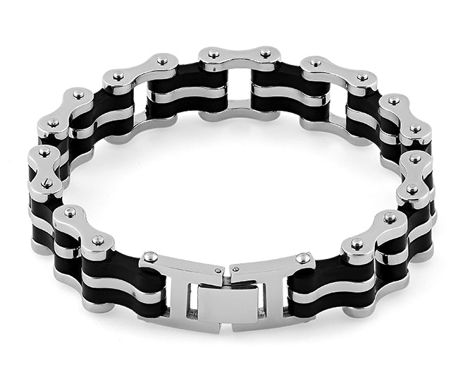 Stainless Steel Biker Black Bracelet for Men - Punk Rock Gothic Motorcycle Jewelry - Perfect for Biker Gangs, Motorcycle Riders & Edgy Fashion Lovers