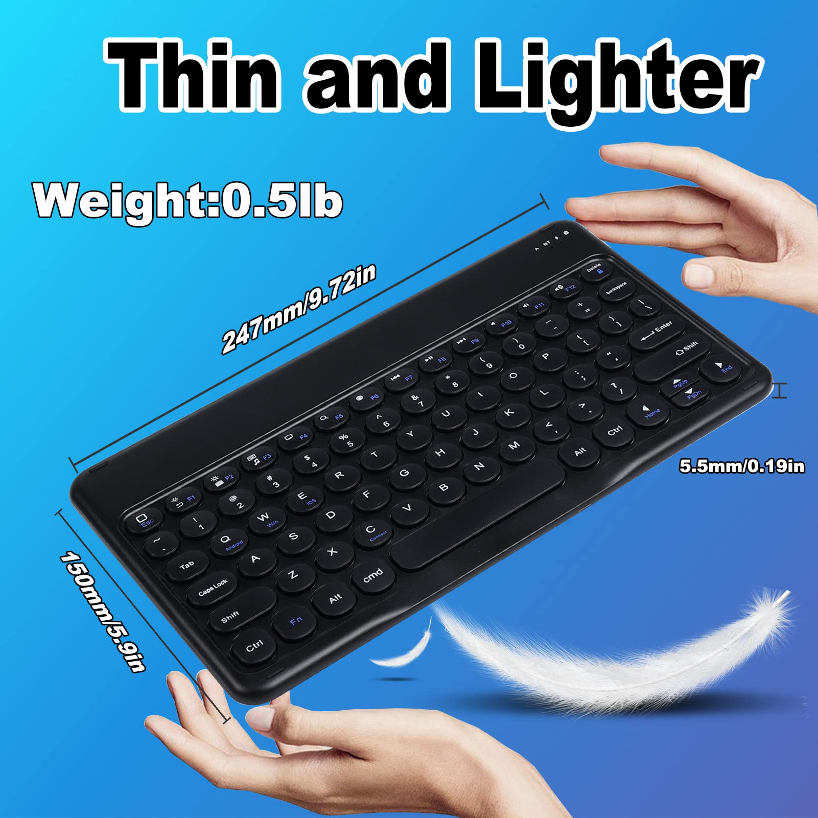 Wireless Bluetooth Keyboard and Mouse Combo - Rechargeable Mini Portable Keyboard with Mouse for iPad, Tablet, PC, Mac, Laptop (Android/Samsung/Microsoft Compatible) - Perfect for Home Office, Travel & Remote Work - 10in Black