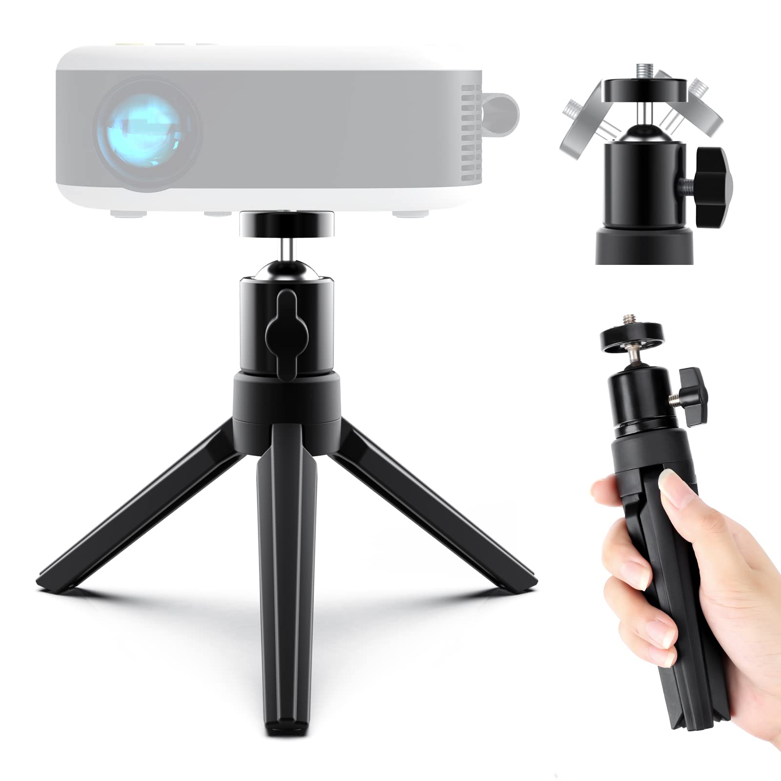 Didbynm 6.3 Inch Mini Projector Tripod Stand - Compact Desktop Tripod with Universal 1/4 Screw & Ballhead - Portable Tripod for Mini Projectors, Cameras, Smooth 4, Osmo Mobile, Vimble 2 - Perfect for Home Theater, Outdoor Movies & Vlogging