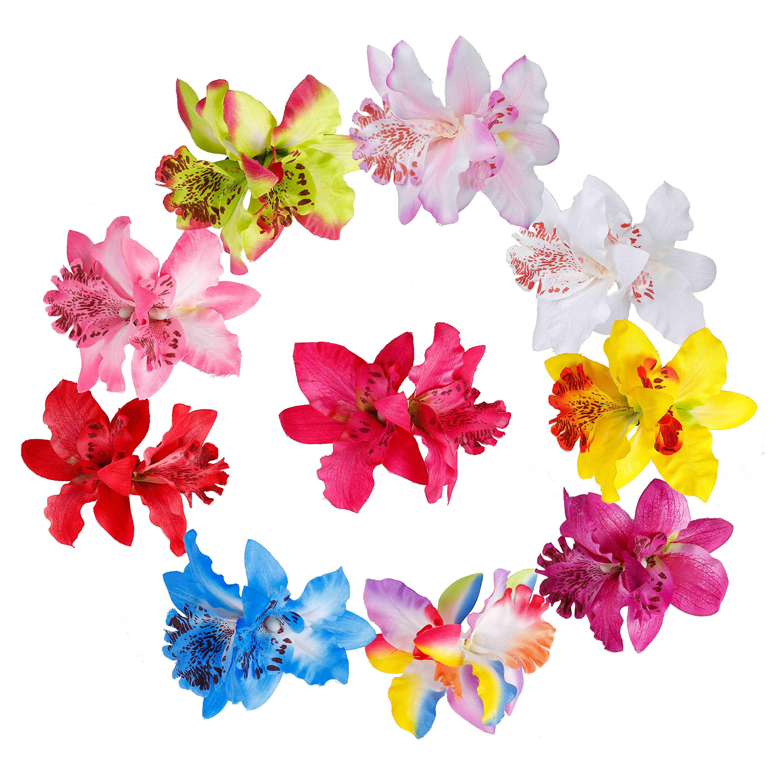 10 Pack Multicolor Double Orchid Flower Hair Clips for Women & Girls - Elegant Bridal Wedding Party Beach Hair Accessories - Perfect for Boho, Summer, and Casual Styling