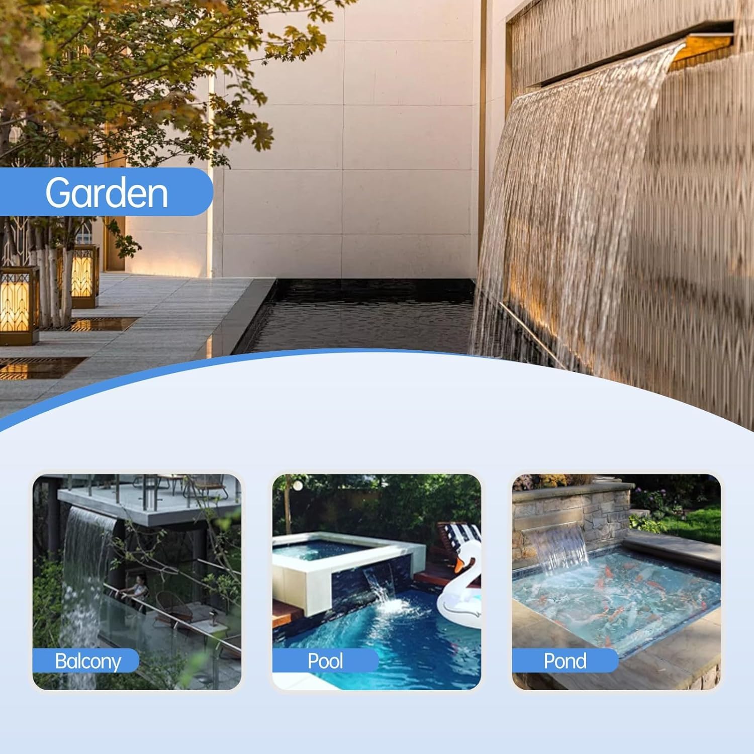Stainless Steel Pool Fountain & Pond Waterfall Spillway Kit - 24 Inch Outdoor Water Feature for Garden, Patio, Backyard Koi Pond - No LED Light - Perfect for Landscaping & Relaxing Water Decor