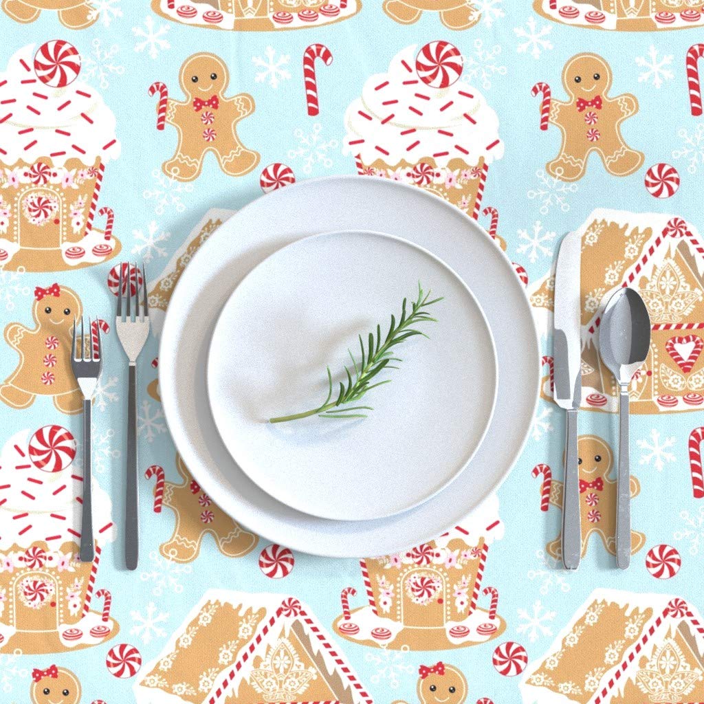 Premium Cotton Sateen Tablecloth 70x144 Inches - Gingerbread Baking Christmas Holiday Print Custom Table Linens for Dining, Parties & Seasonal Decor