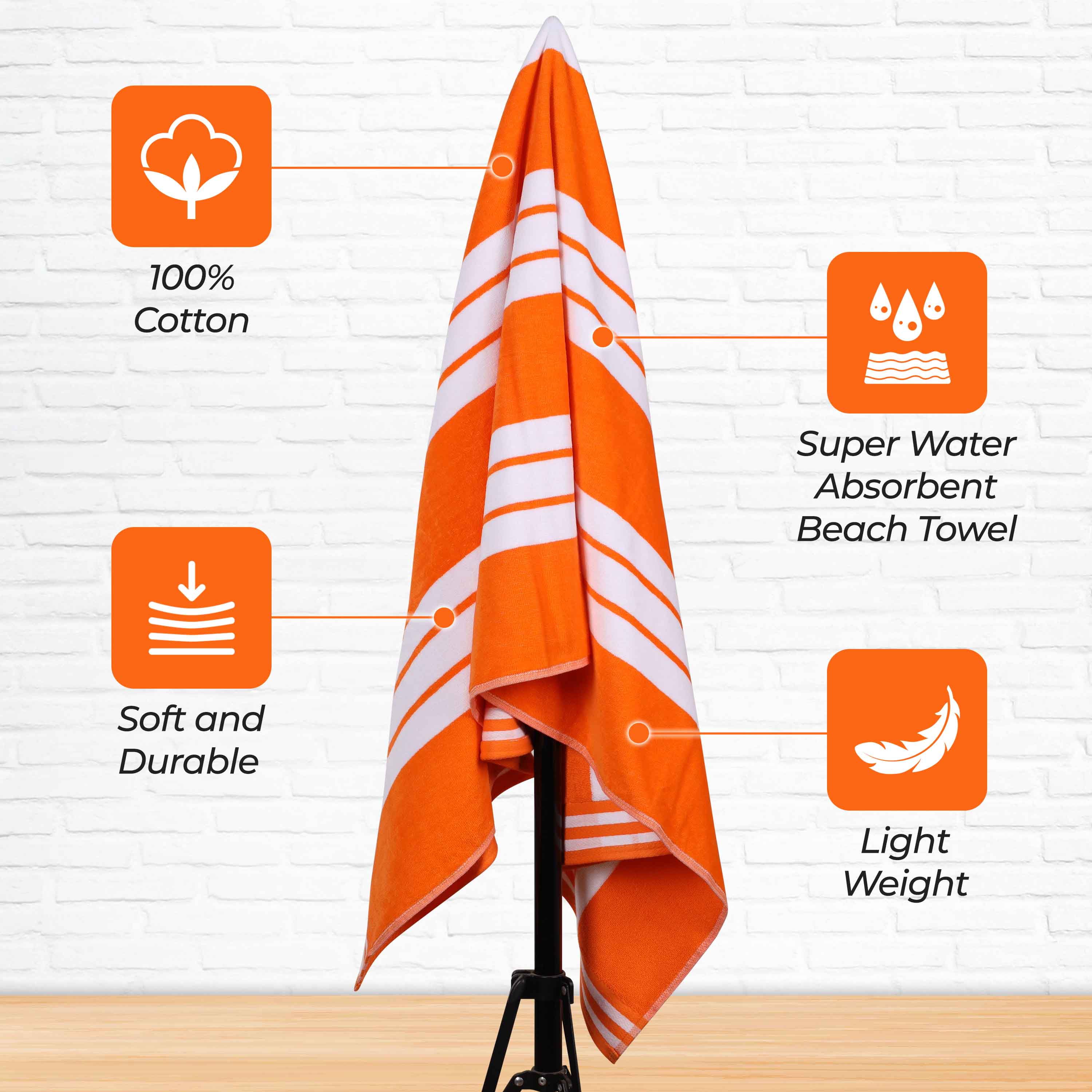 Premium Oversized Cabana Striped Cotton Beach Towel Set - 2, 4, or 6 Pack - Soft Quick-Dry Bath Towels for Pool, Beach, Vacation & Spa Days