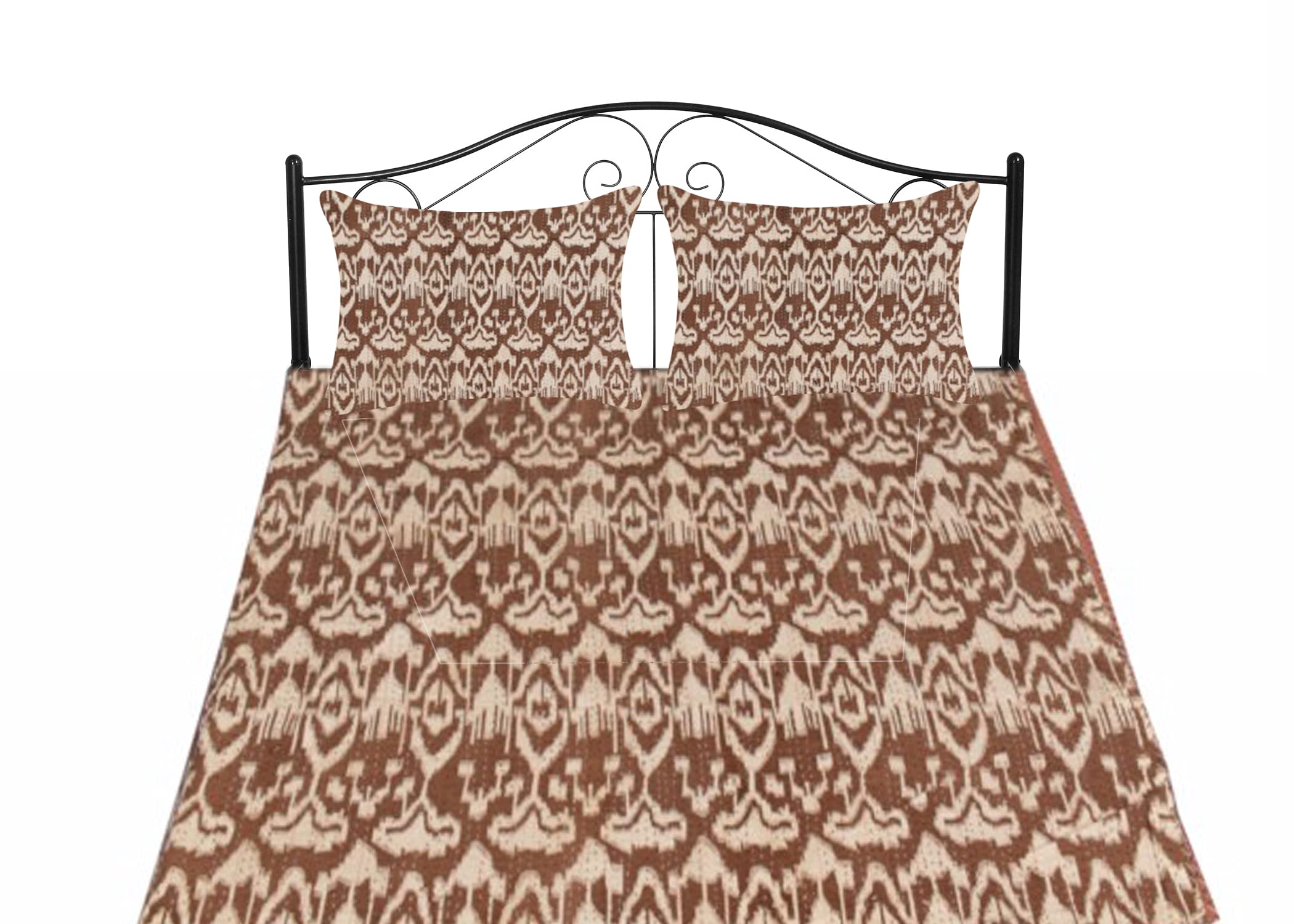 Handmade Kantha Quilt - Indian Ikat Print Vintage Cotton Bedspread - Reversible Sofa Cover & King Size Bedding (90