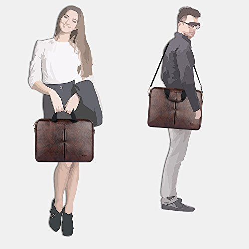 15.6 Inch Leatherette Laptop Briefcase - Business Messenger Bag for Men & Women, Dark Brown - Perfect for Office, Travel & Daily Commute