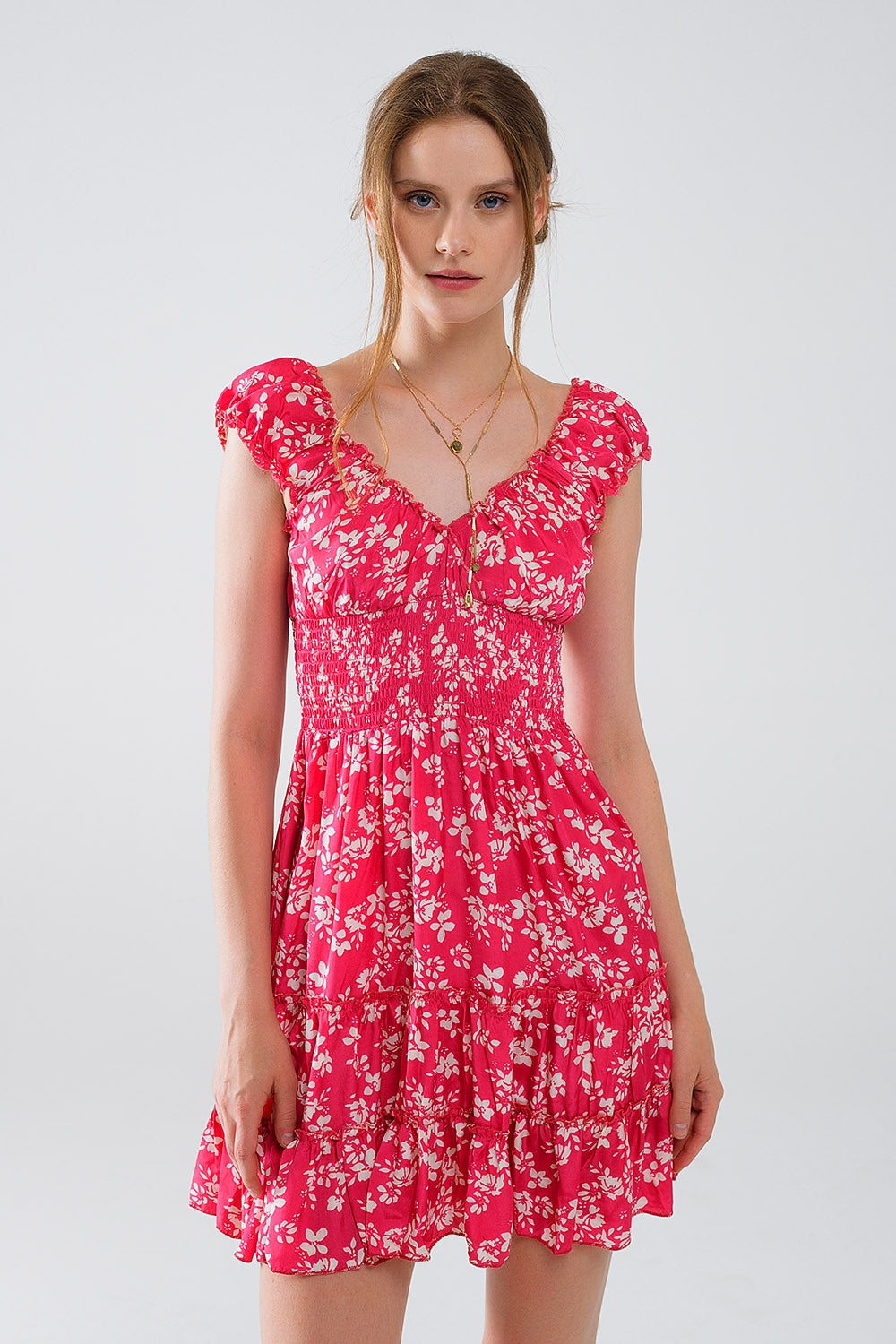 Women's Short Red Floral Print Robe with Elastic Waist - Perfect for Lounging, Spa Days & Relaxation at Home