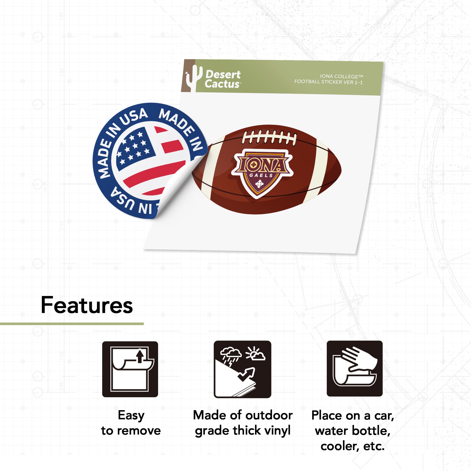 Desert Cactus Iona College Gaels Vinyl Decal Sticker - Waterproof Laptop, Car, Water Bottle, Scrapbook Decoration - Perfect for Football Fans & School Spirit Accessories