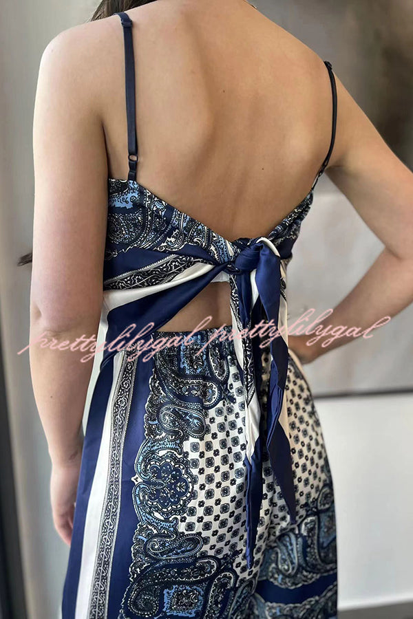 Fashionable Printed Sling Backless Strappy Top with Elastic Waist Loose Pants Set - Women's Casual Outfit for Summer Beach, Vacation and Streetwear