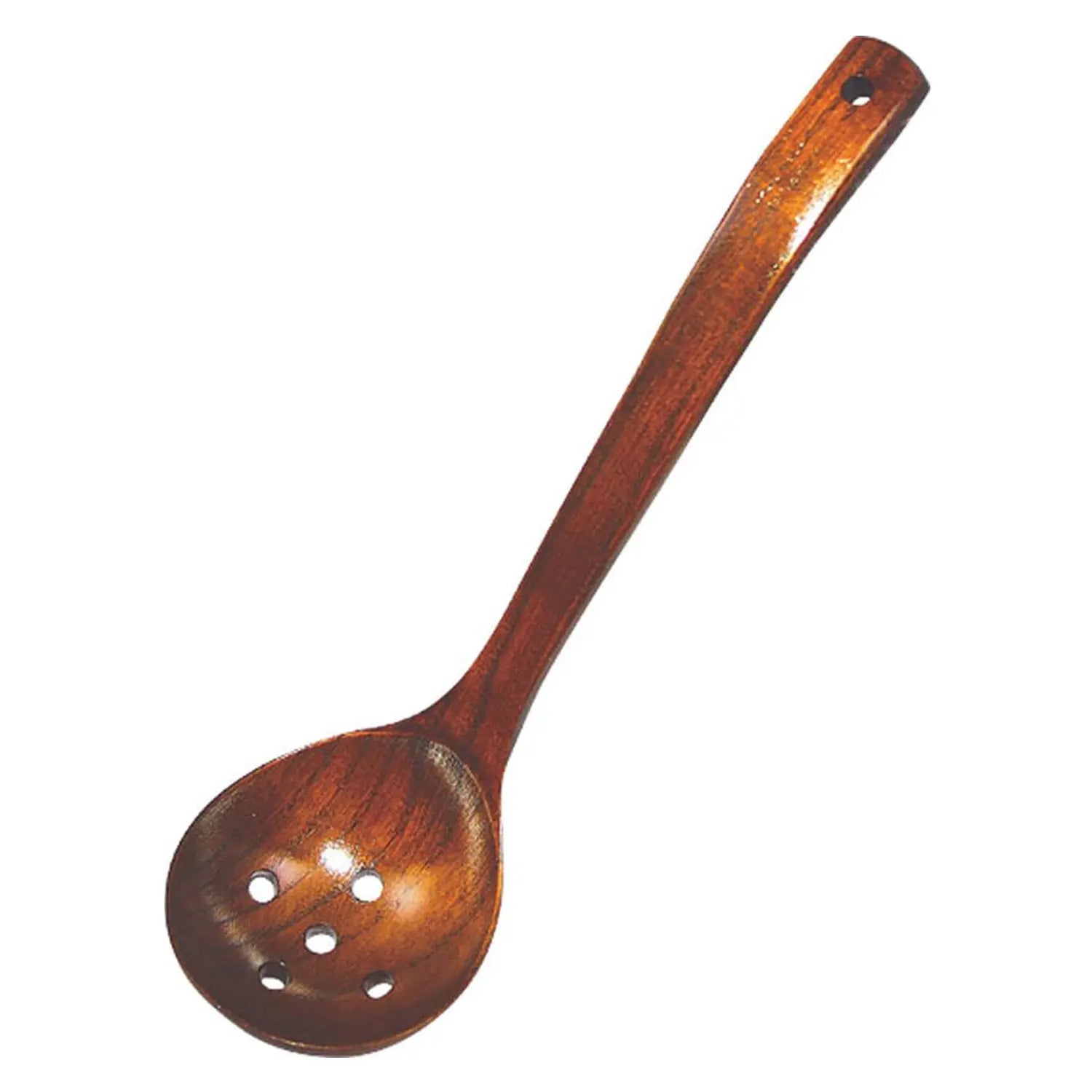 Premium Marujyu Wooden Lacquered Perforated Kitchen Ladle - Ideal for Cooking, Serving Soup & Straining Pasta - Traditional Japanese Style Utensil for Home Chefs