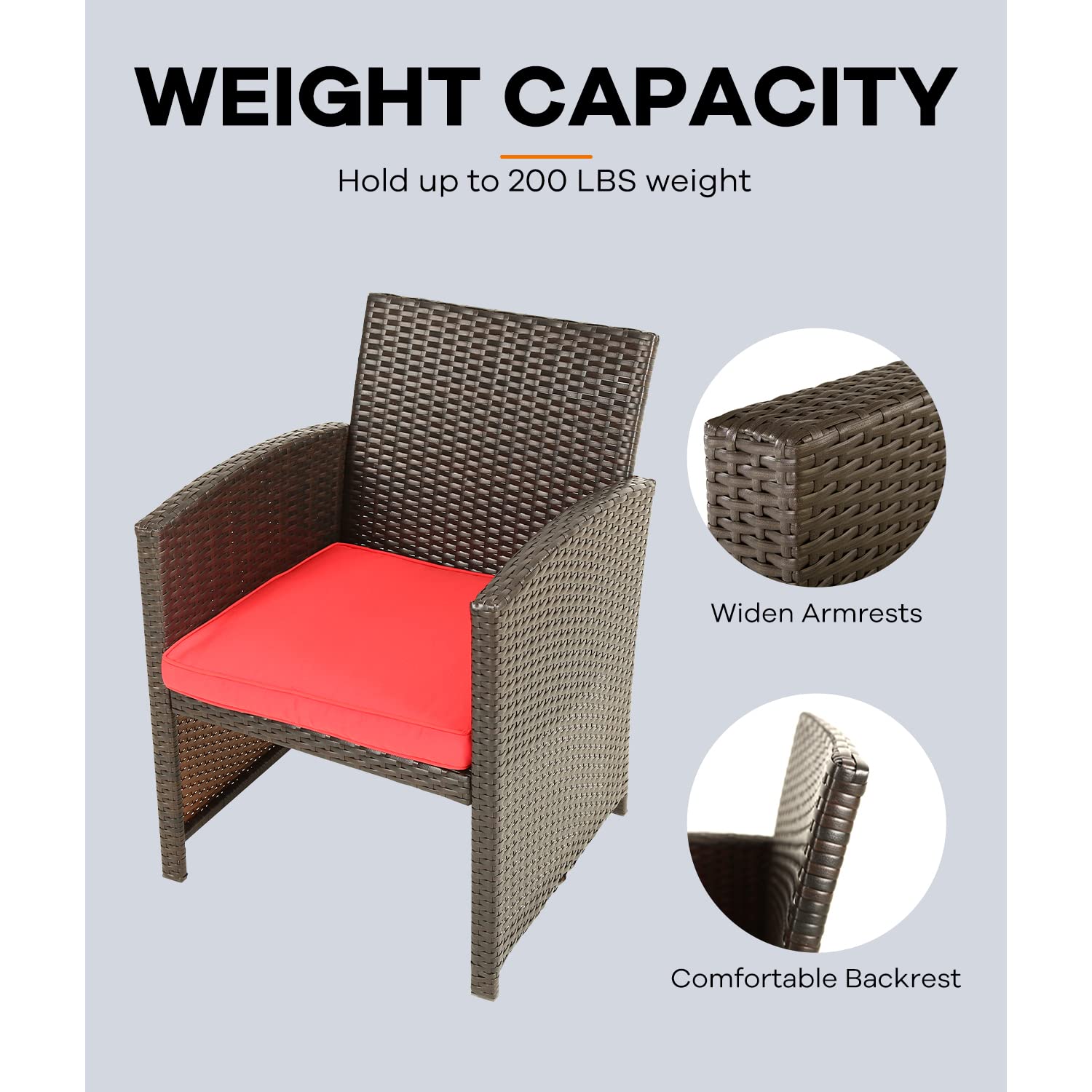 4-Piece Outdoor Patio Furniture Set with Cushions - Red Balcony Chairs & Table for Garden, Porch, Backyard Relaxation & Entertaining
