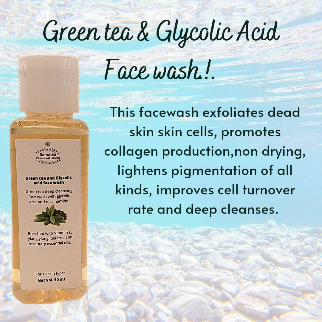 Best Glycolic Acid Face Wash with Green Tea Extract for Acne & Exfoliation - Gentle Daily Cleanser for Oily & Sensitive Skin - Perfect for Morning & Night Skincare Routine