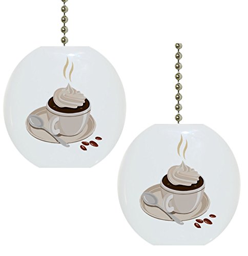 Set of 2 Solid Ceramic Coffee Latte Fan Pulls - Vintage Style Ceiling Fan Light Switch Decor for Kitchen, Bedroom, and Living Room