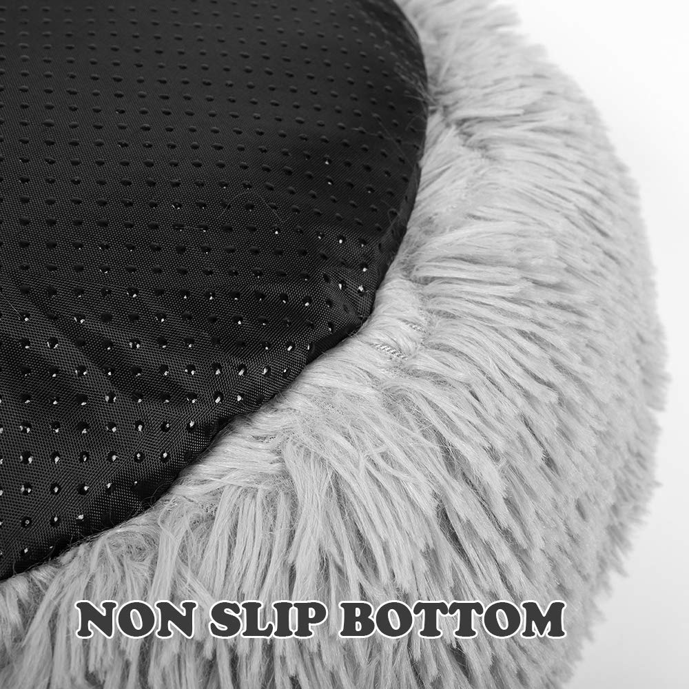 OtoEZ Round Donut Dog Bed for Medium Dogs - Washable Calming Pet Bed with Non-Slip Waterproof Bottom, Soft Plush Anti-Anxiety Cuddler for Cats & Dogs (31.5