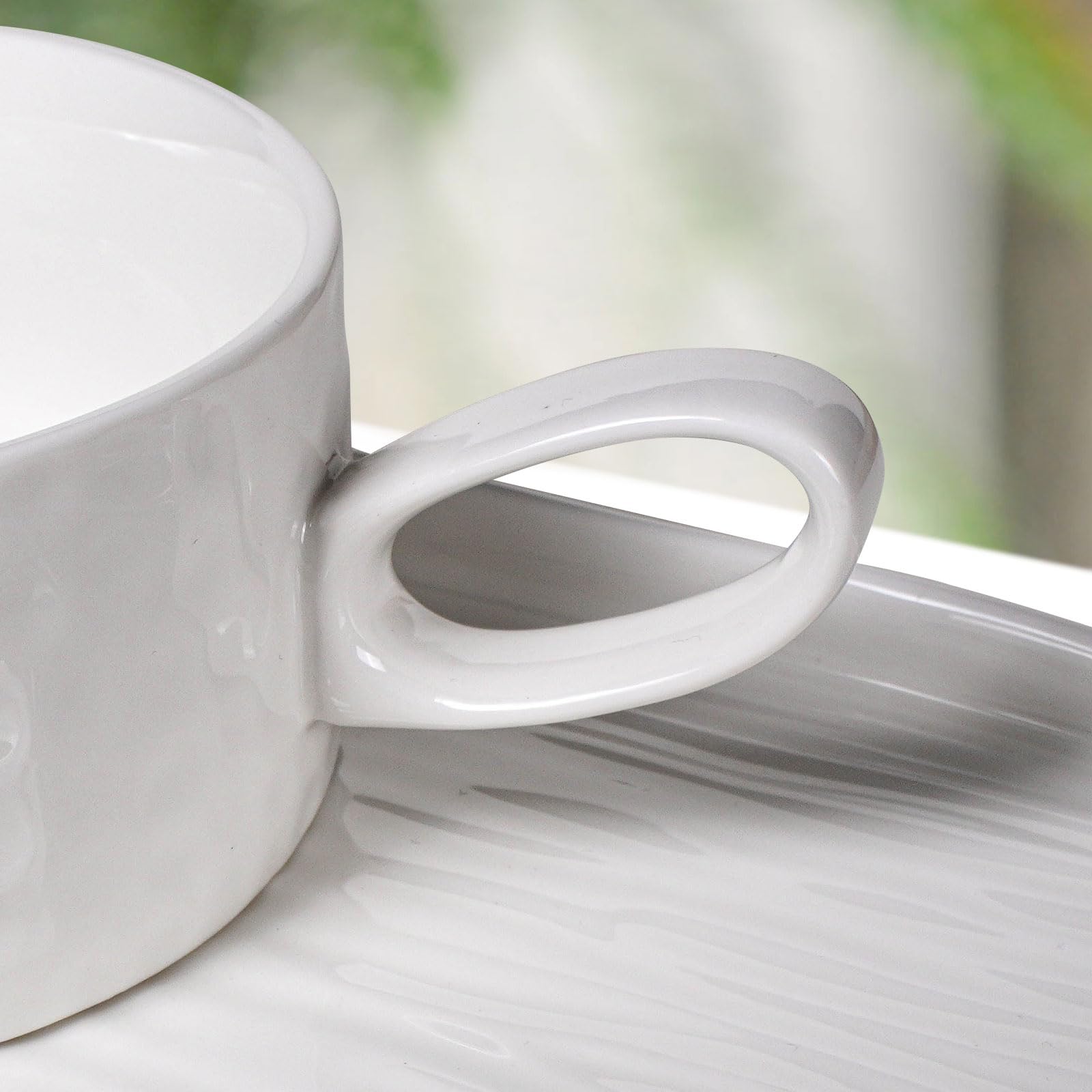 18oz Ceramic Soup Bowl with Handle & Salad Plate Set - Microwave & Dishwasher Safe Cream White Soup Mug for Cereal, Pasta, Appetizers, Dessert - Perfect for Family Dinners, Office Lunches & Picnics