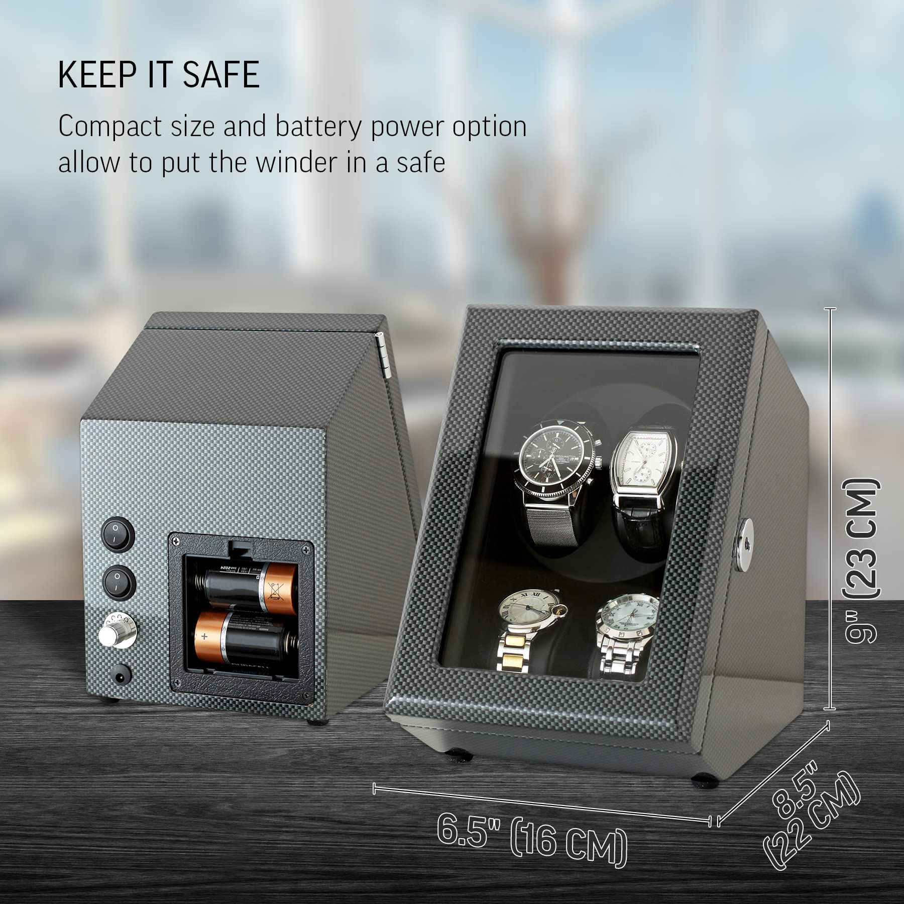 Premium Double Watch Winder with 2 Storage Slots - Automatic Watch Display Case with Quiet Motor & Battery/USB Power Options - Perfect for Watch Collectors & Luxury Watch Storage at Home/Office