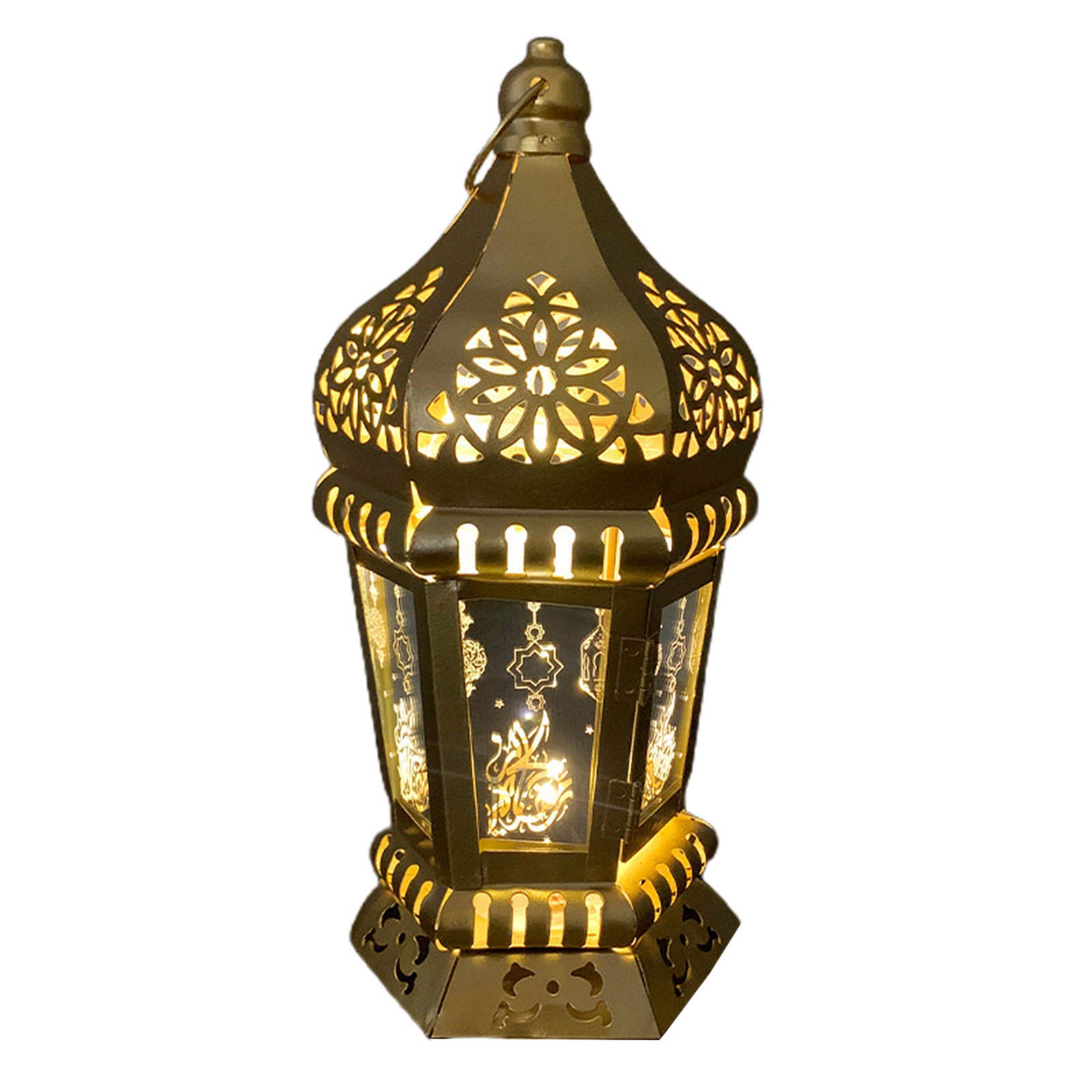 Ramadan LED Moon Night Light - Eid Festival Hanging Lantern with Small Flower Design, Iron & PVC Home Decor for Bedroom, Living Room - Perfect for Ramadan, Eid Celebrations & Home Decoration