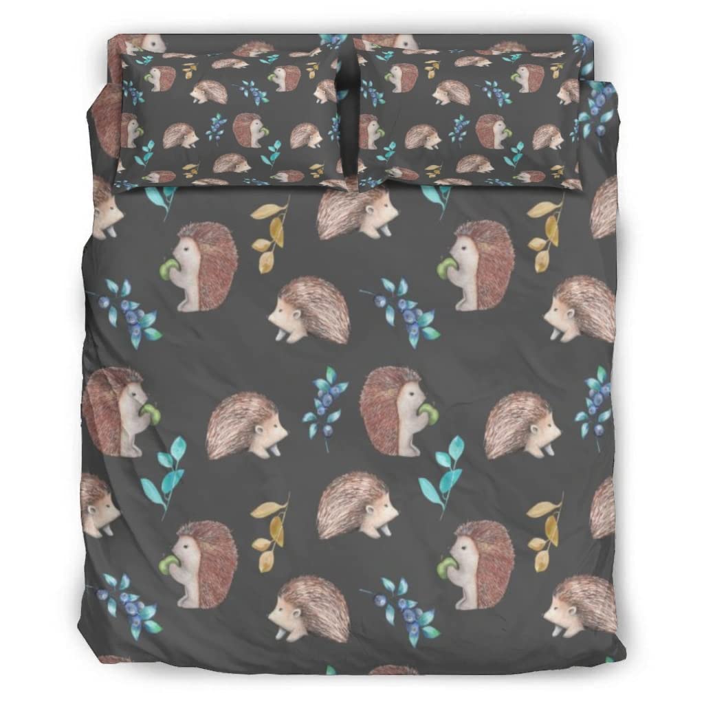 Shire Terry Hedgehog Woodland Animals 4-Piece Luxury Bedding Set - Queen Size Soft Bed Sheets & Pillowcases in White | Perfect for Kids' Rooms, Nursery Decor & Cozy Bedroom Makeovers