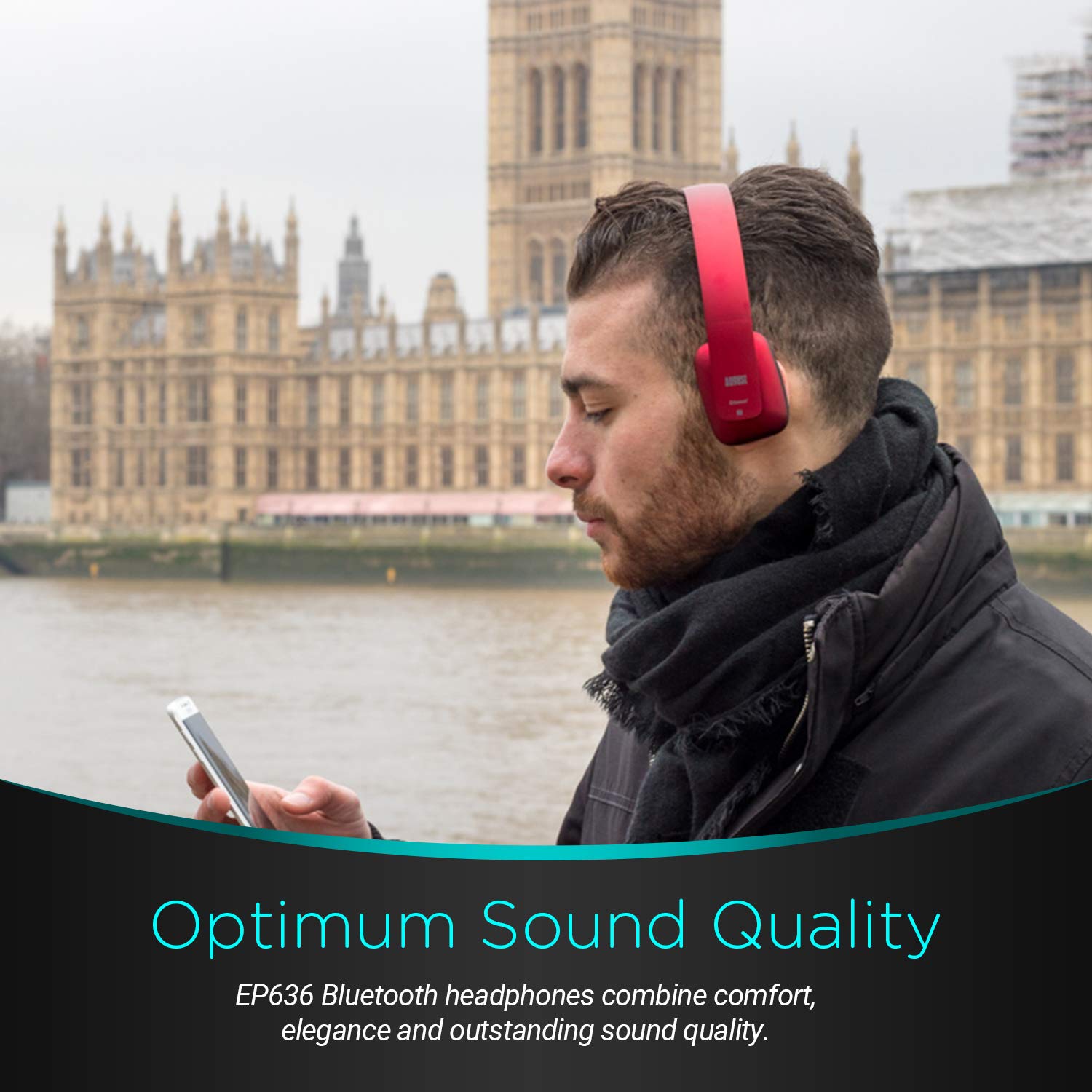 August EP636 Wireless Bluetooth Headphones with NFC & Built-in Mic - On-Ear Comfort for Music, Calls & Gaming - Red (Perfect for Commuting, Workouts & Office Use)