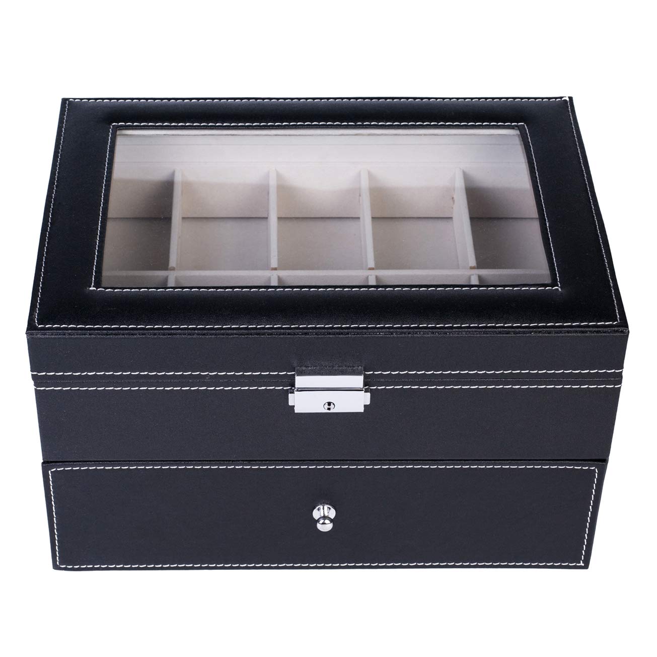 20 Compartments Dual Layer Elegant Wooden Watch Storage Box - Black Stylish Watch Organizer Case for Men & Women | Perfect Gift for Birthday, Anniversary & Special Occasions | Ideal for Watch Collectors & Jewelry Organization