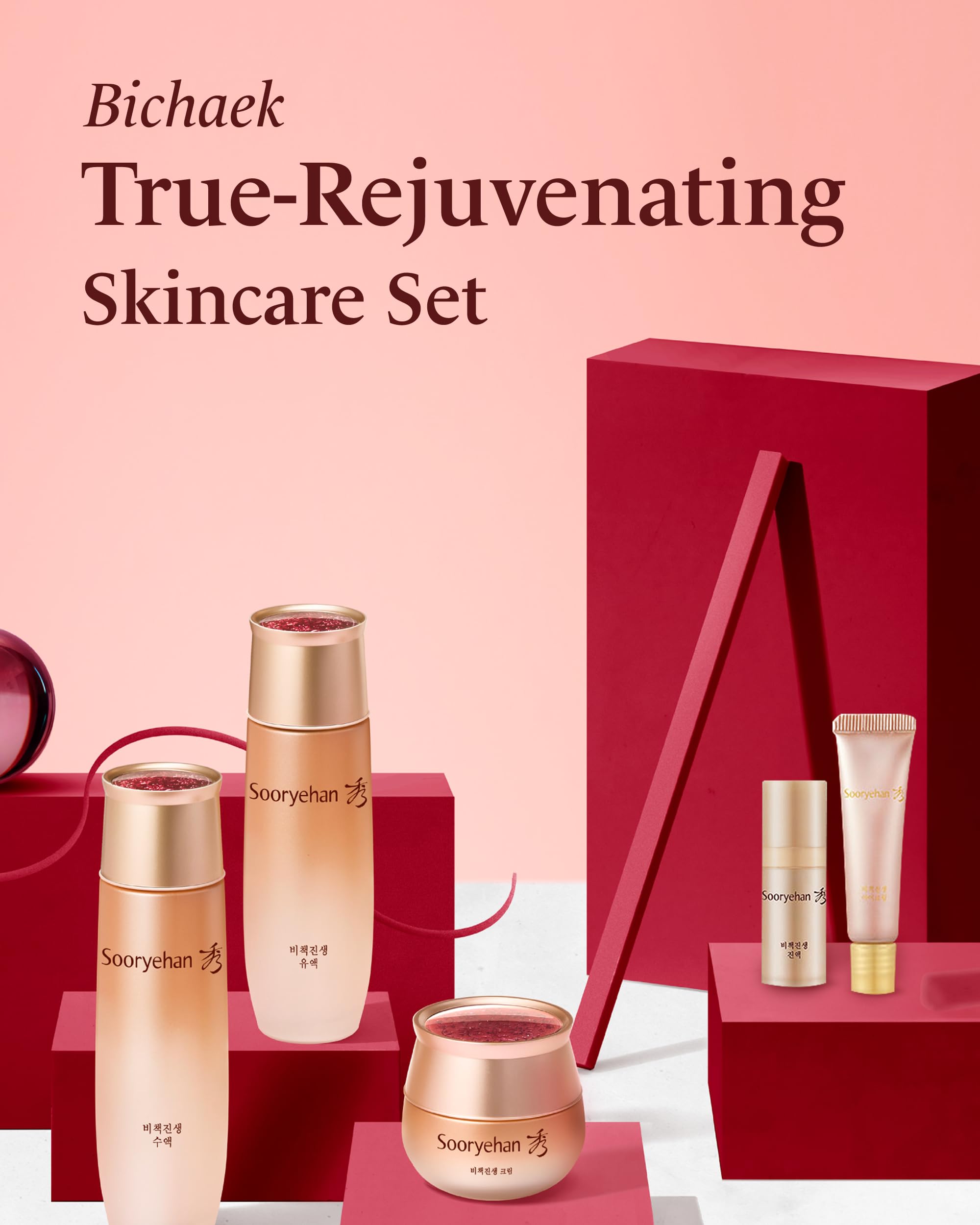 Sooryehan Bichaek True-Rejuvenating Skincare Set (206ml/6.97oz) - Korean Ginseng & Herbal Extract Anti-Aging Cream & Serum for Radiant, Firm & Elastic Skin | LG Beauty | Daily Hydration & Night Repair Routine