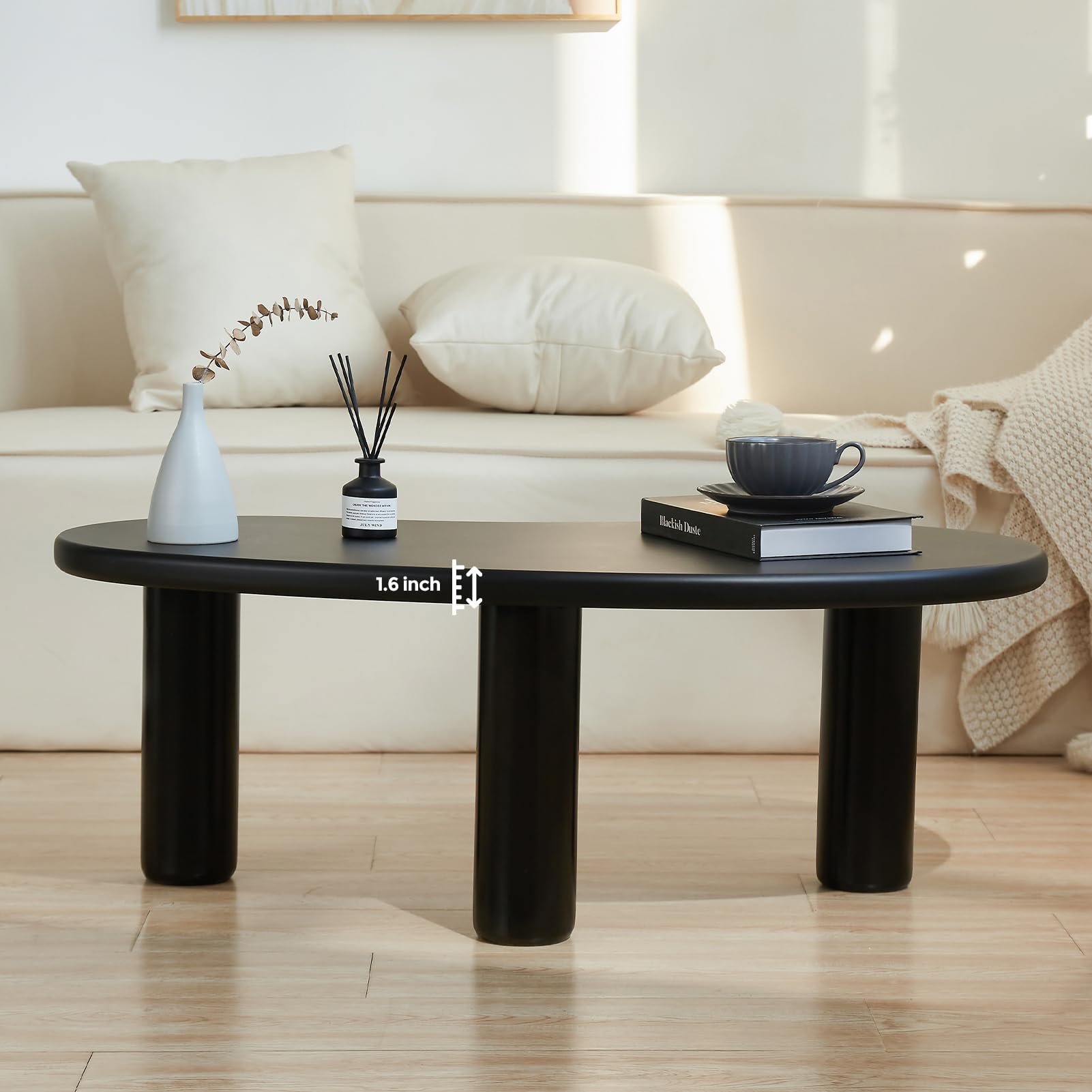 MAXYOYO 35.4 Inch Modern Cashew-Shaped Coffee Table - Unique Cloud Design Round Center Table for Living Room, Black | Perfect for Small Spaces, Apartments & Cozy Home Decor