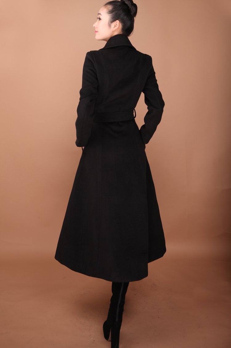Women's Long Wool Cashmere Trench Coat with Buttons - Warm Winter Overcoat for Women - Perfect for Office, Travel & Formal Occasions