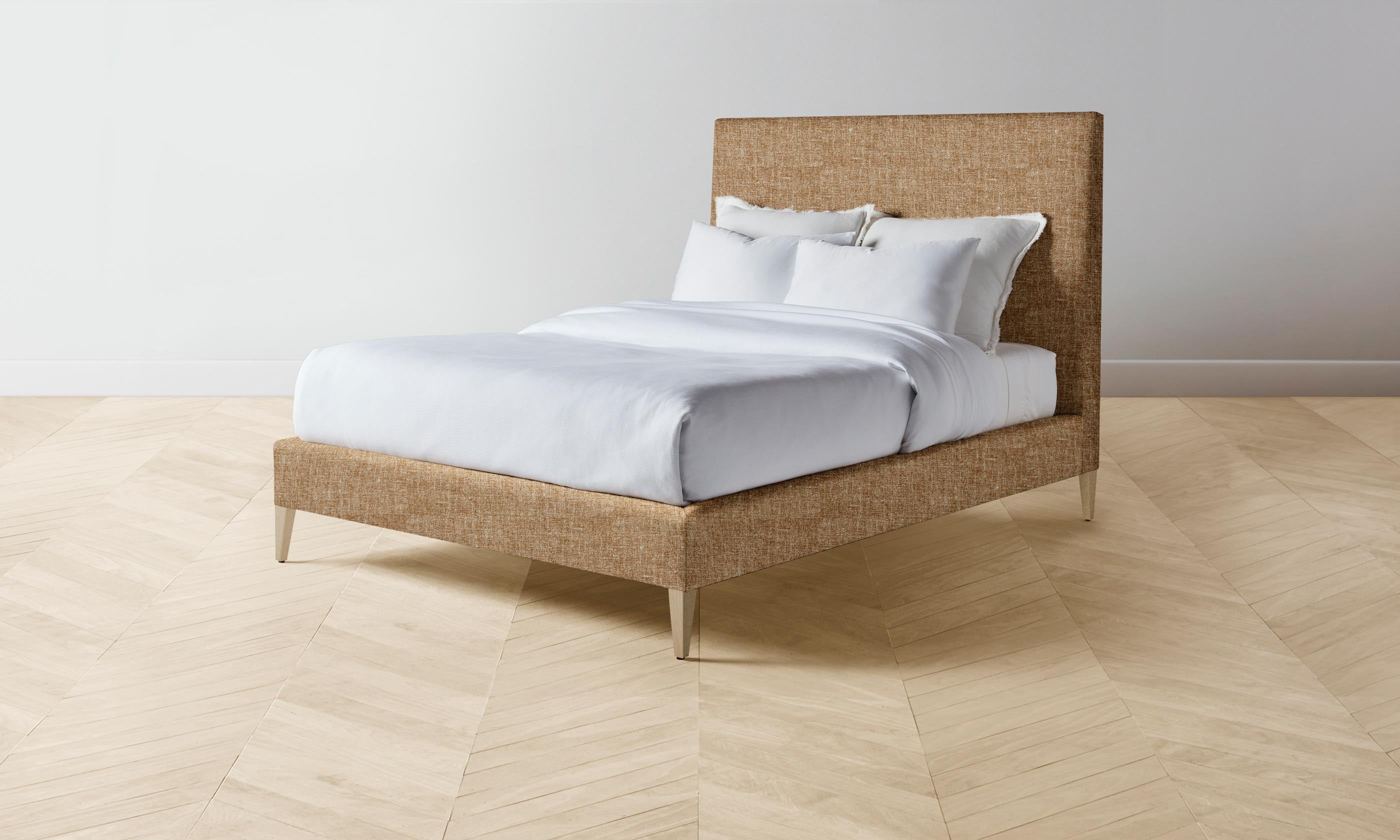 The Essex Bed - Heritage Belgian Linen Upholstered Bed Frame in Chai | Luxurious Bedroom Furniture for Modern & Traditional Homes