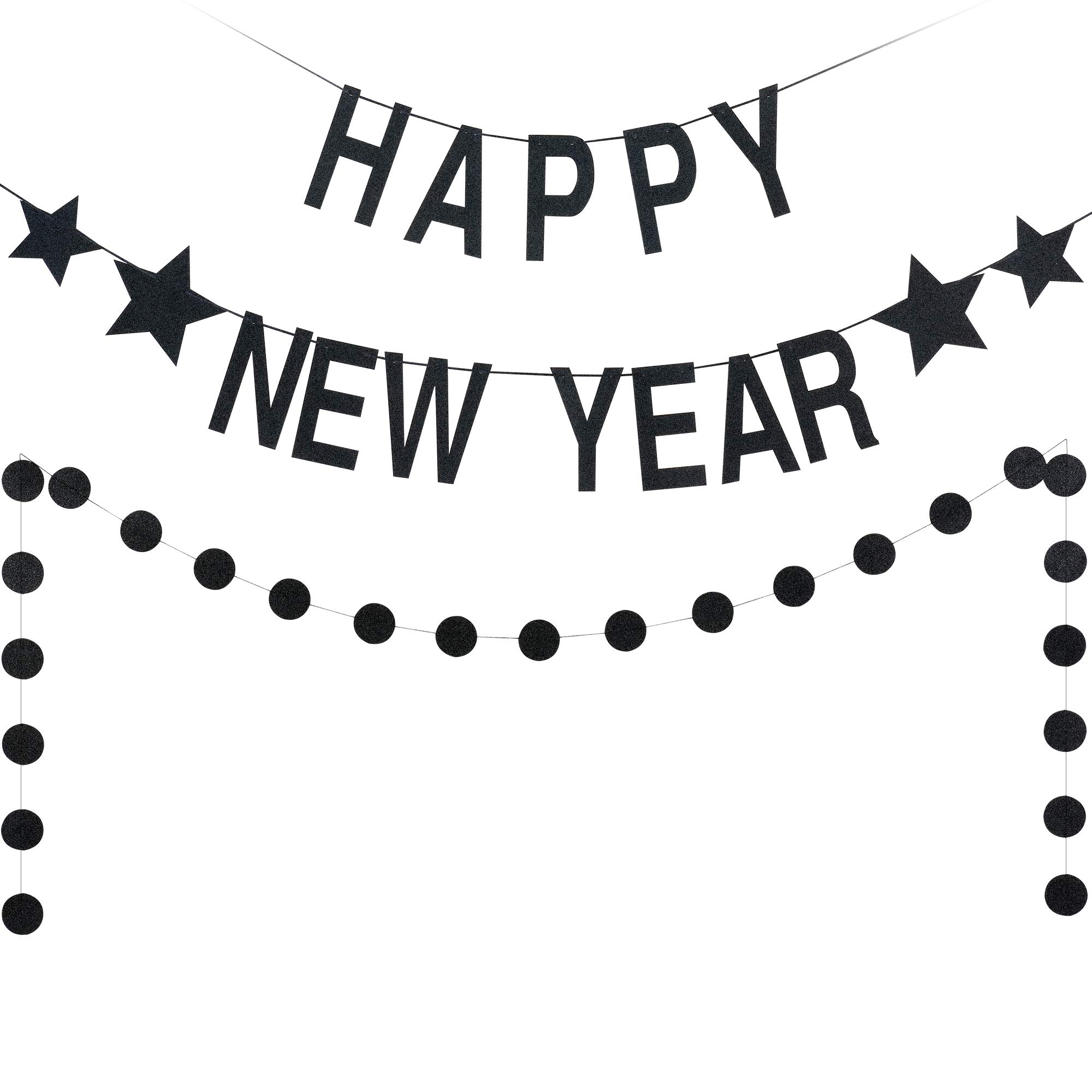 2025 Happy New Year Banner - Black Glitter NYE Party Decorations for New Year's Eve & Countdown Celebrations | Perfect for Home, Office & Festive Gatherings