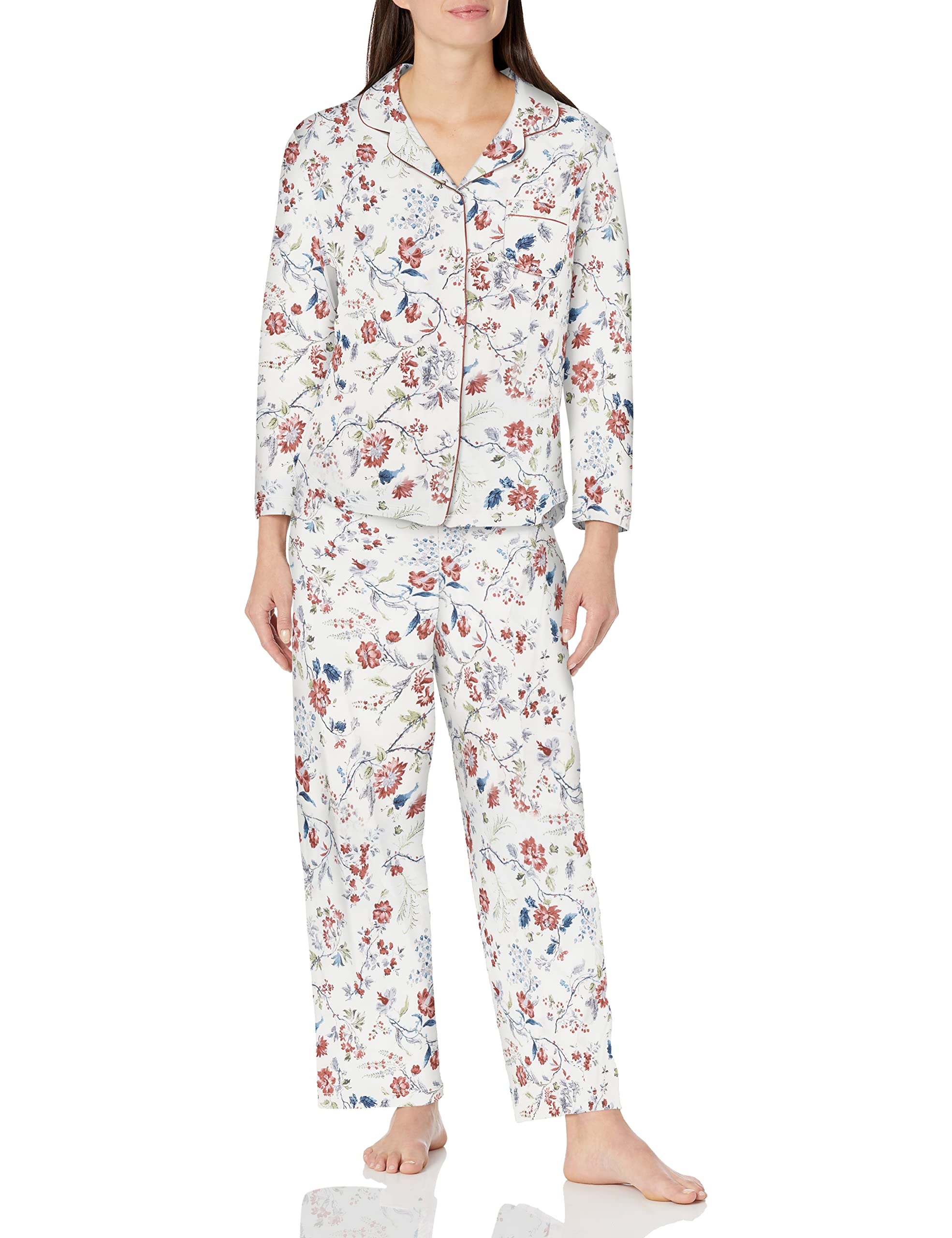 Karen Neuburger Women's Floral Print Long Sleeve Pajama Set - Soft Cotton Sleepwear for Women, Cozy Loungewear for Relaxing at Home or Sleepovers