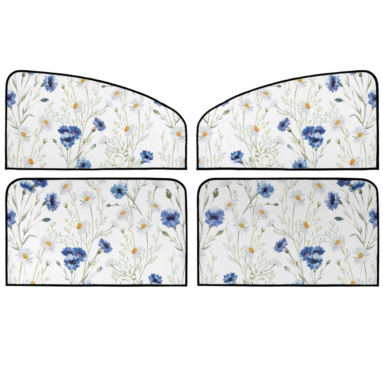 4-Piece Magnetic Car Window Shades for Side Windows - Sun Shade, Heat & Privacy Protection for Road Trips & Sleeping - Daisy White Design | Perfect for Summer Travel, Baby Protection & UV Blocking