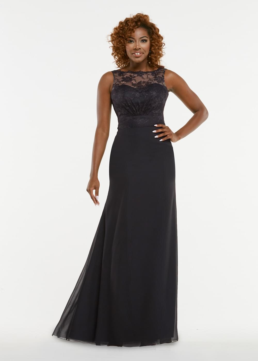 Elegant 80029 Sheath Bridesmaid Dress with Lace Illusion Neckline - Perfect for Weddings, Formal Events & Special Occasions