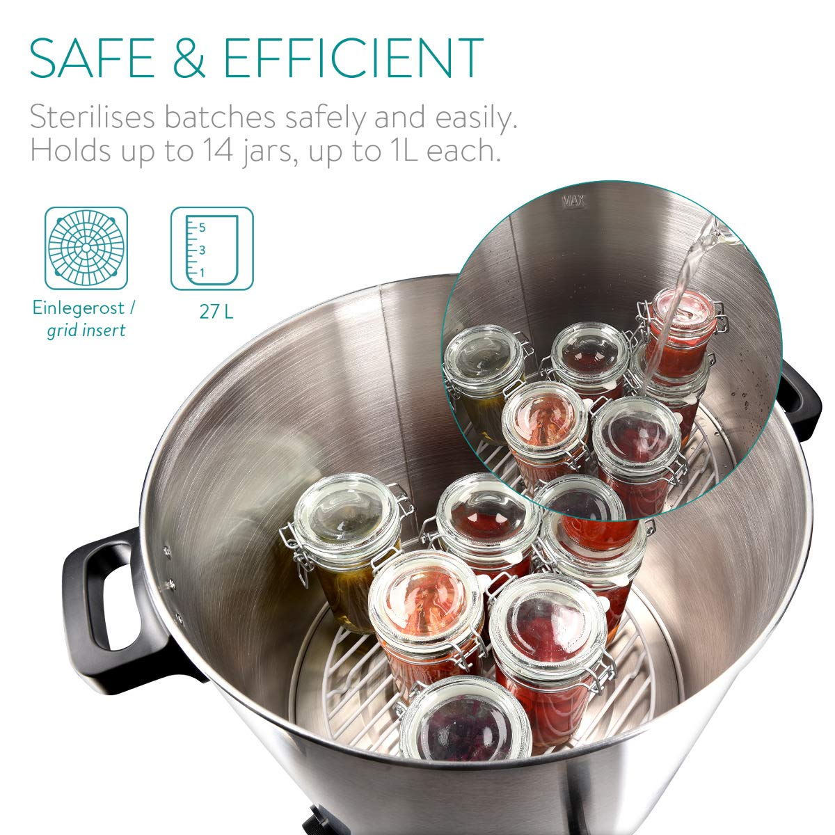 Electric Navaris 27L Jar Sterilizer - Stainless Steel Hot Wine Machine & Beverage Dispenser with Timer - Perfect for Home Brewing, Canning, and Party Drinks