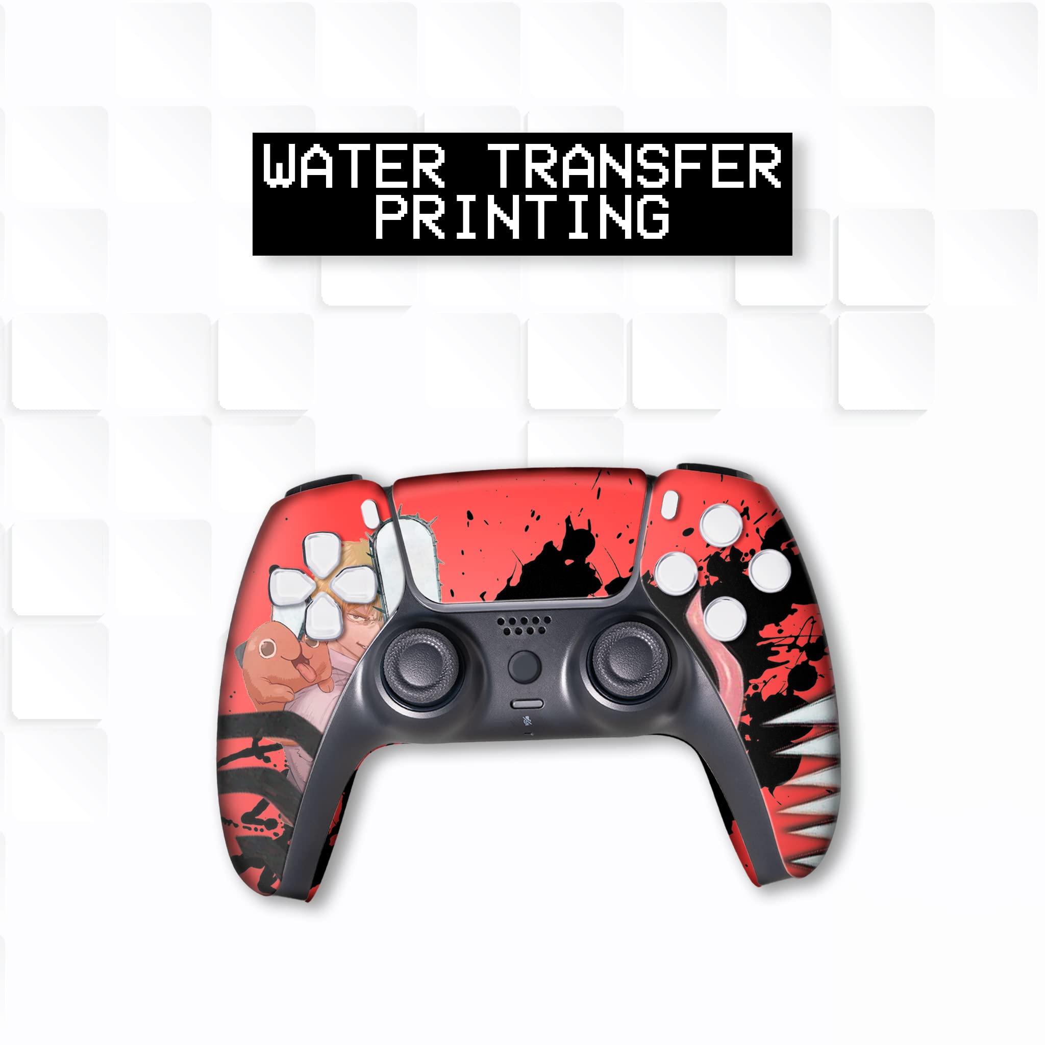 Custom Wireless PS5 Controller for PlayStation 5 - Chainsaw Men Themed Hydro-Dip Design | Officially Licensed & Proudly Made in USA | Durable Permanent Printing (Not Just a Skin) | Perfect for Gaming Enthusiasts & Anime Fans