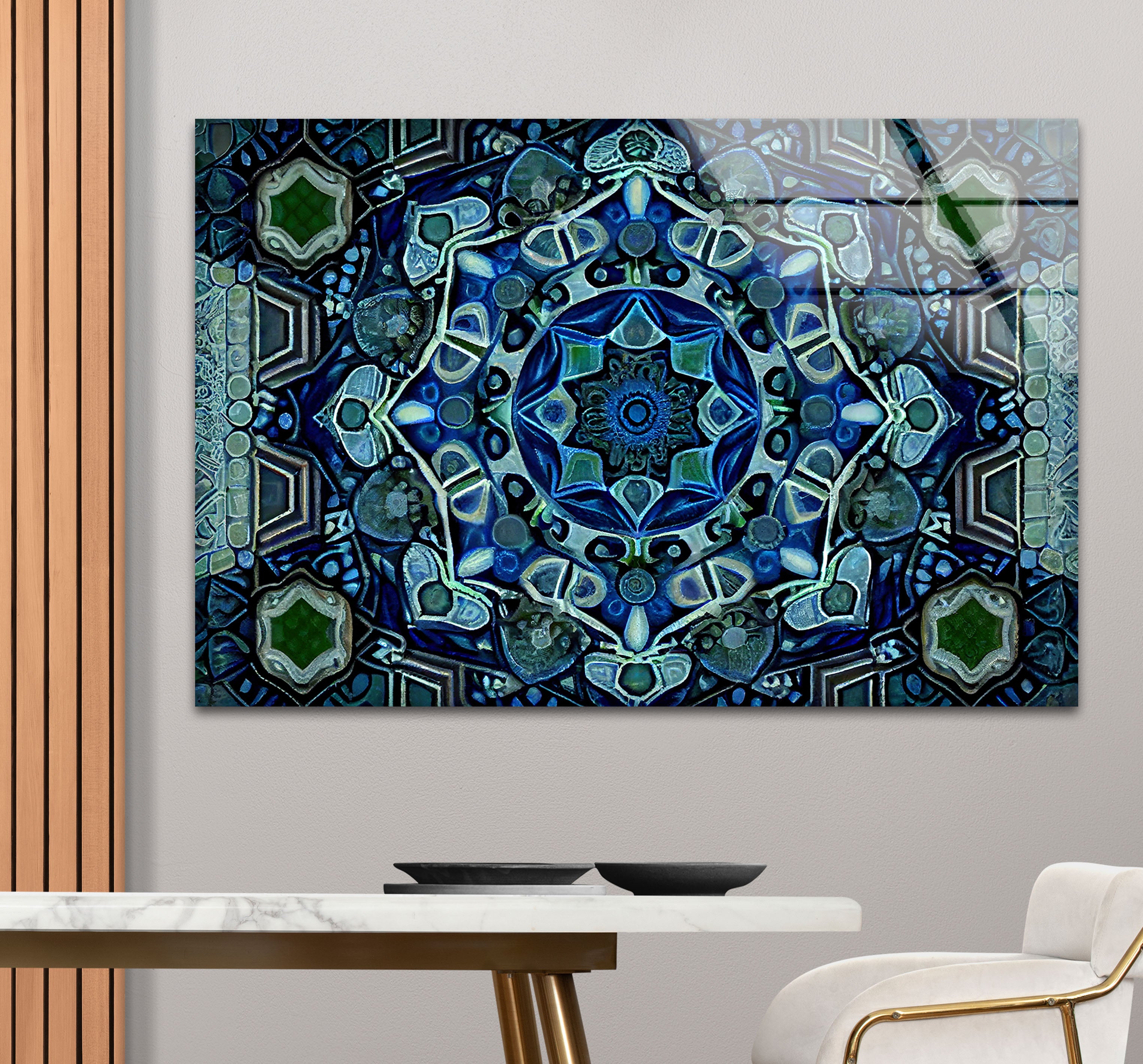 Blue Mandala Glass Wall Art – Handcrafted Intricate Geometric Design for Modern Home & Office Decor | Meditation Room, Yoga Studio & Spiritual Space Decor