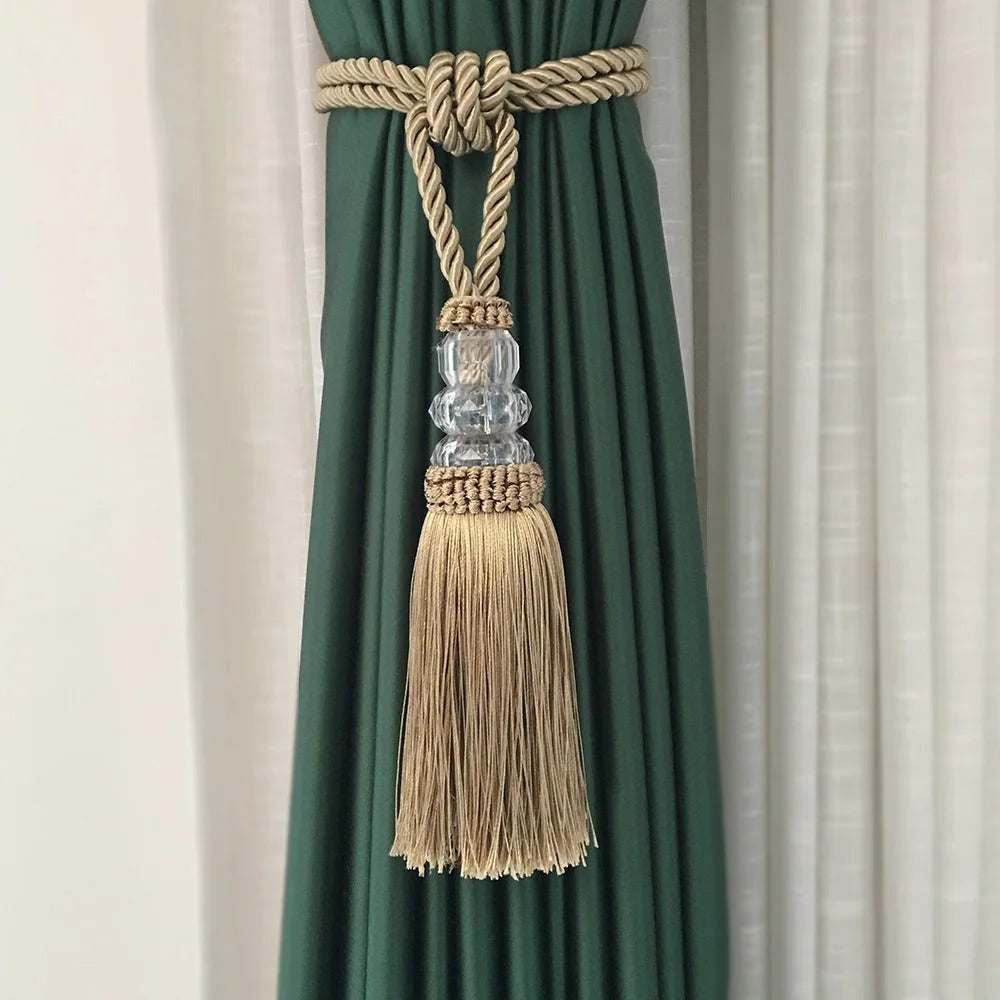 Kara Hanging Crystal Ball Tassel TieBack - Elegant Window Curtain Holder for Home Decor, Bedroom & Living Room
