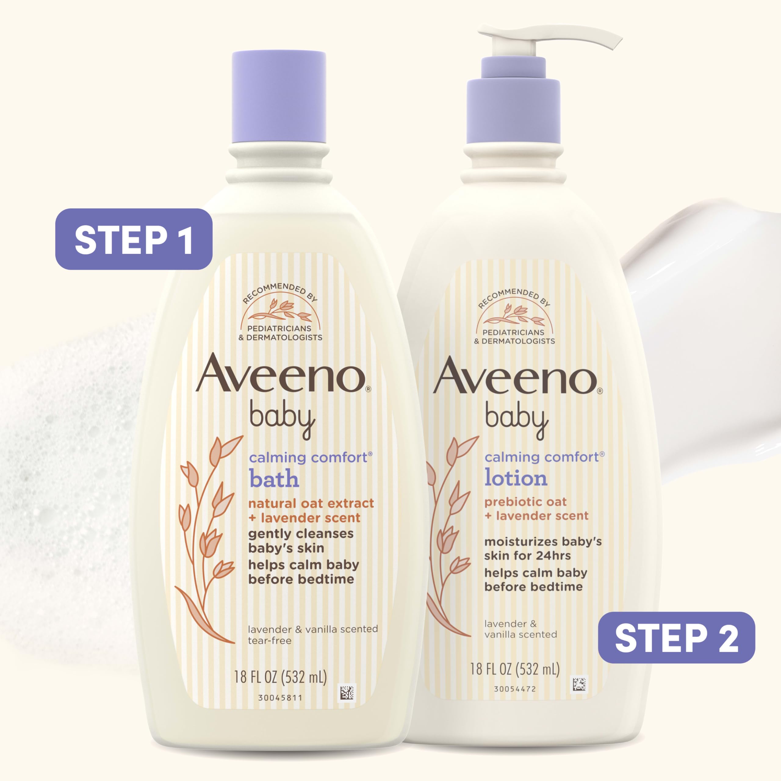 Aveeno Baby Nighttime Calming Comfort Bath, Body & Hair Wash with Lavender & Vanilla - Tear-Free, Soap-Free, Natural Oat Extract - 18 Fl Oz for Relaxing Bedtime Routine & Gentle Baby Skin Care