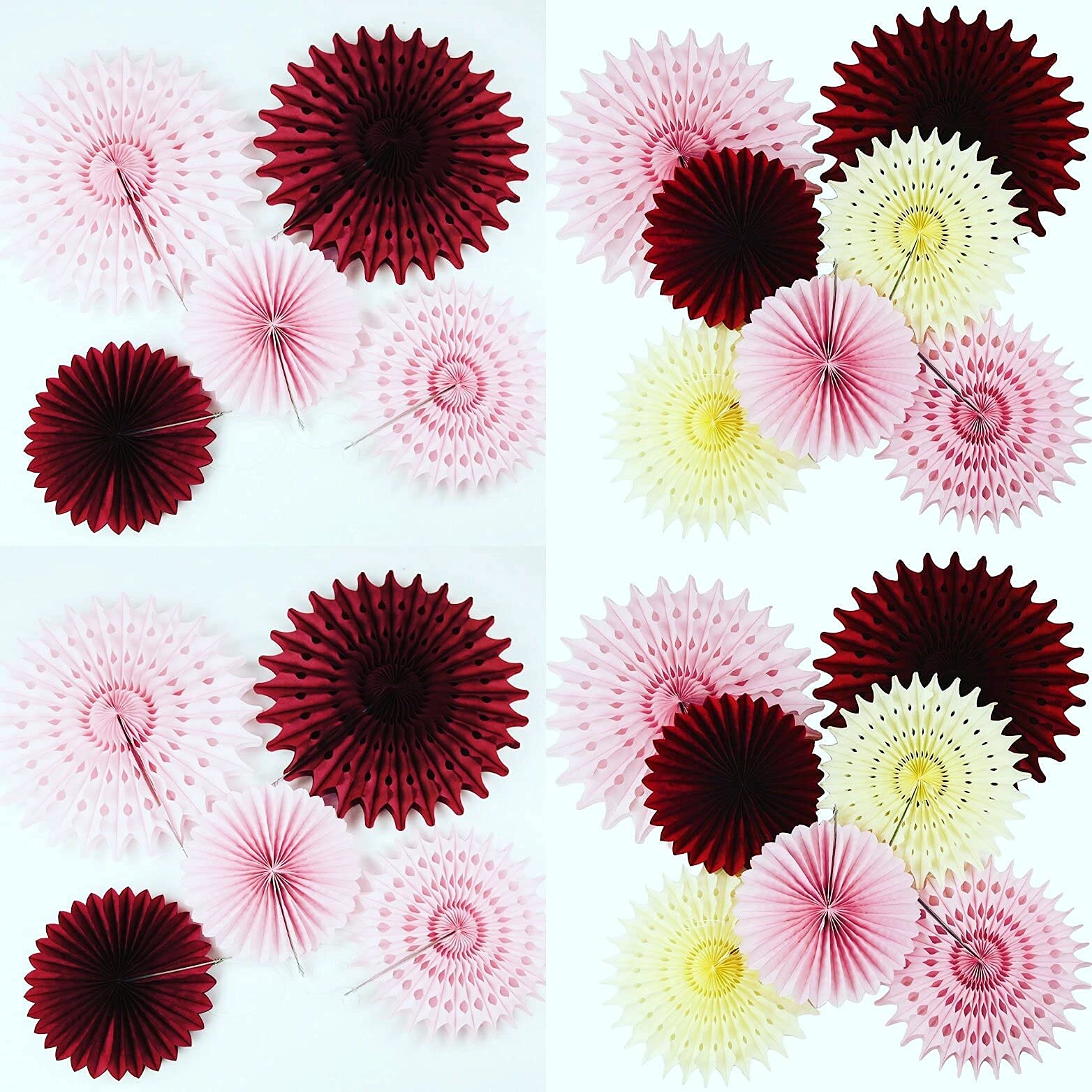 7pcs Burgundy Cream Pink Pinwheels Tissue Paper Fans - Elegant Party Decorations for Birthday, Bridal Shower, Valentine's Day & Fall Bachelorette Party | Perfect for Wedding, Baby Shower & Home Decor