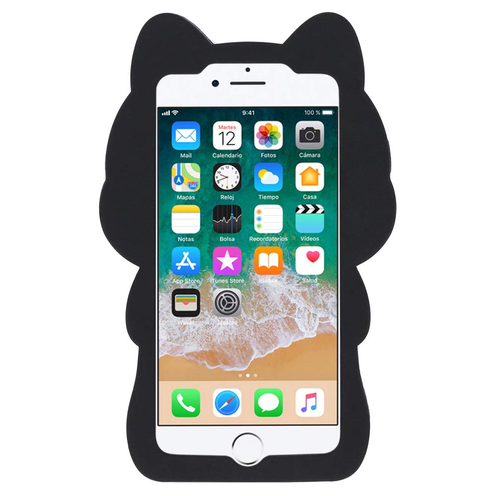 Cute Black Pocket Cat Kitty 3D Cartoon Animal Soft Silicone Shockproof Case for iPhone SE 2022/2020, iPhone 7/8, iPhone 6/6s - Perfect for Daily Use, Work, School & Travel Protection