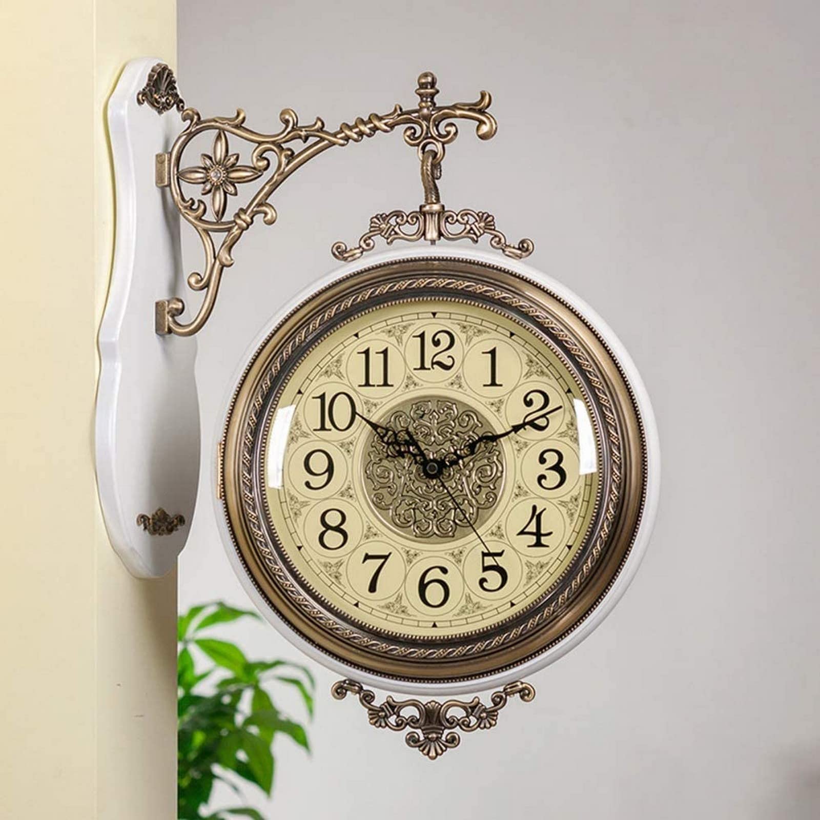 Vintage European Style Two-Face Wall Clock - Retro Iron Silent Quartz Hanging Clock for Home Decor (40x51cm) | Perfect for Living Room, Bedroom & Office Wall Decoration