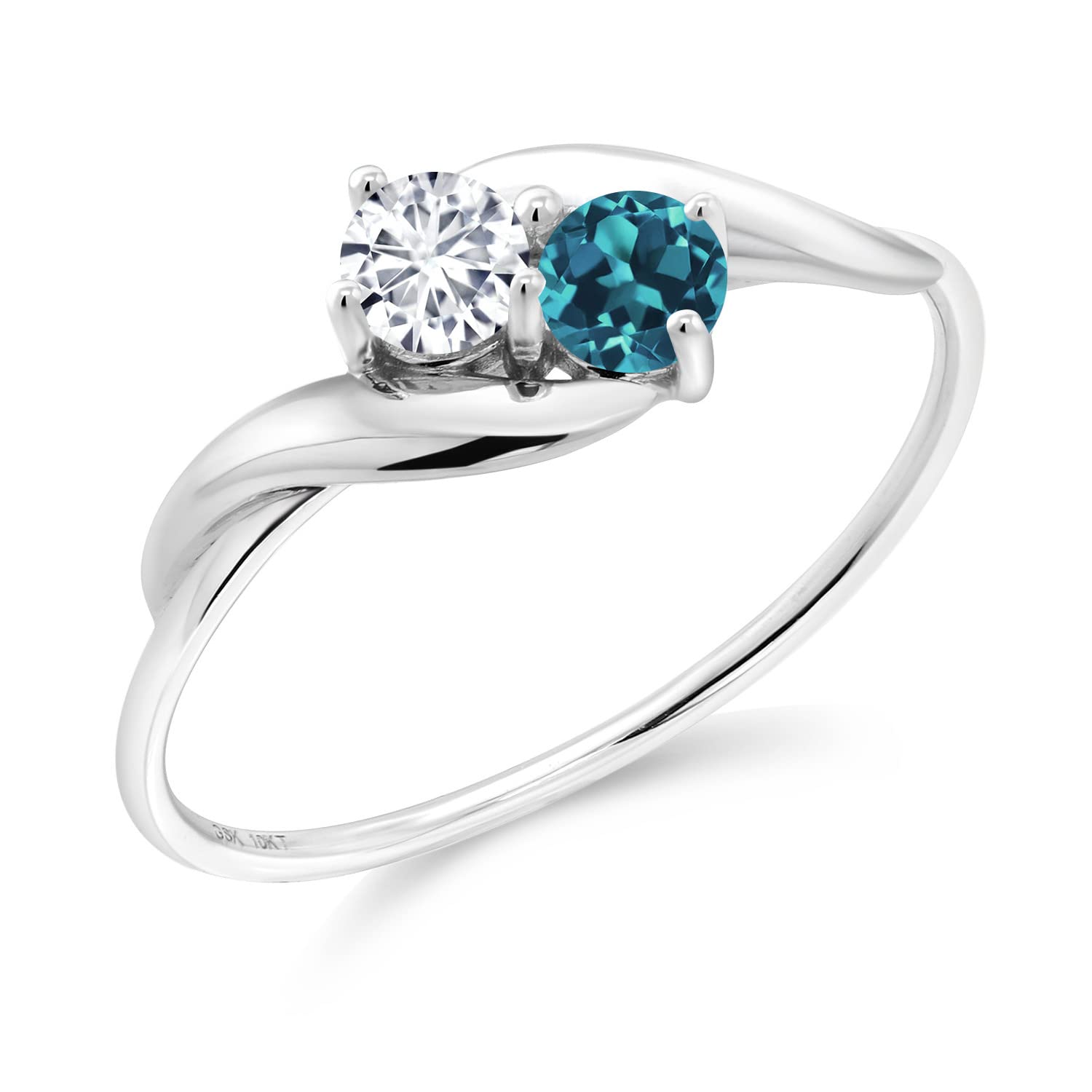 0.39 Ct Round Lab Grown Diamond & London Blue Topaz 10K White Gold Ring for Women - Elegant Engagement, Anniversary Gift - Perfect for Weddings, Parties & Special Occasions