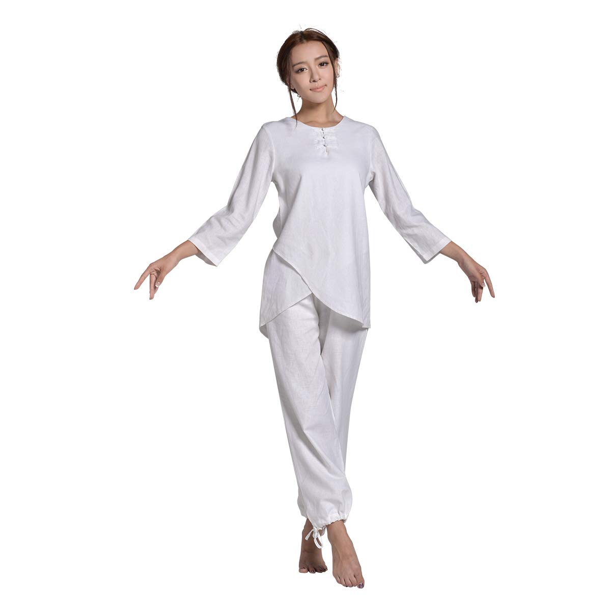 KSUA Women's Cotton Kung Fu Uniform - Tai Chi & Martial Arts Training Suit with 3/4 Sleeves - Perfect for Wushu, Taekwondo, and Fitness Exercises