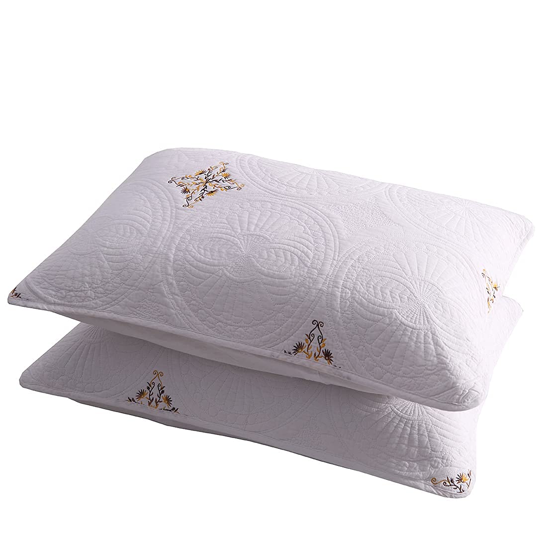 VCTOPS 100% Cotton Embroidered Quilted Bedspread Set - 3 Piece Reversible Round Pattern Coverlet for Queen Size Bed | Luxury Bedding Collection for Master Bedroom & Guest Room Decor